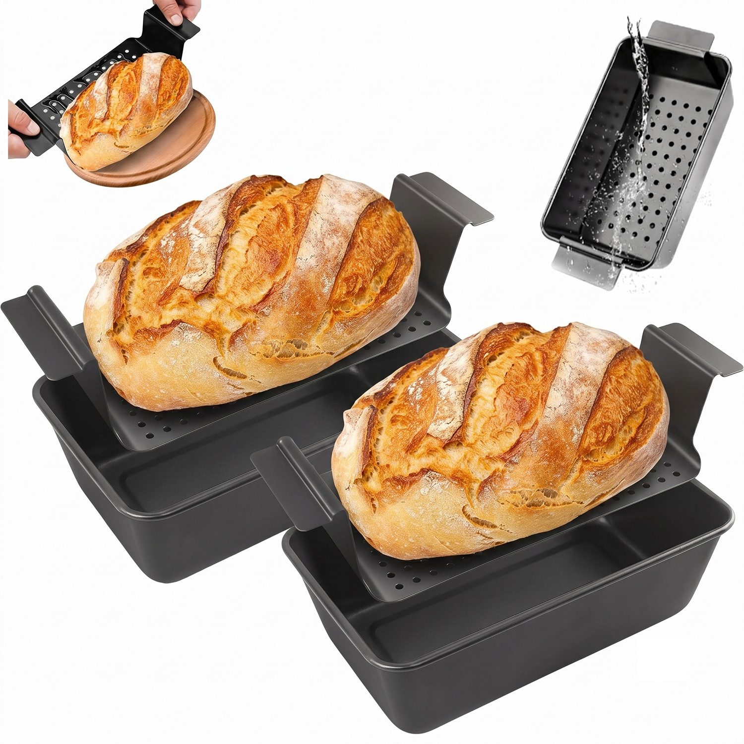 SURFOU Brotbackform 2 Stück Holzofen Steingutform Toastbrot Kastenform Brot zum Backen, 25*14.5*7.5CM Karbonstahl Mit Gitterabbau Backblech Kastenform
