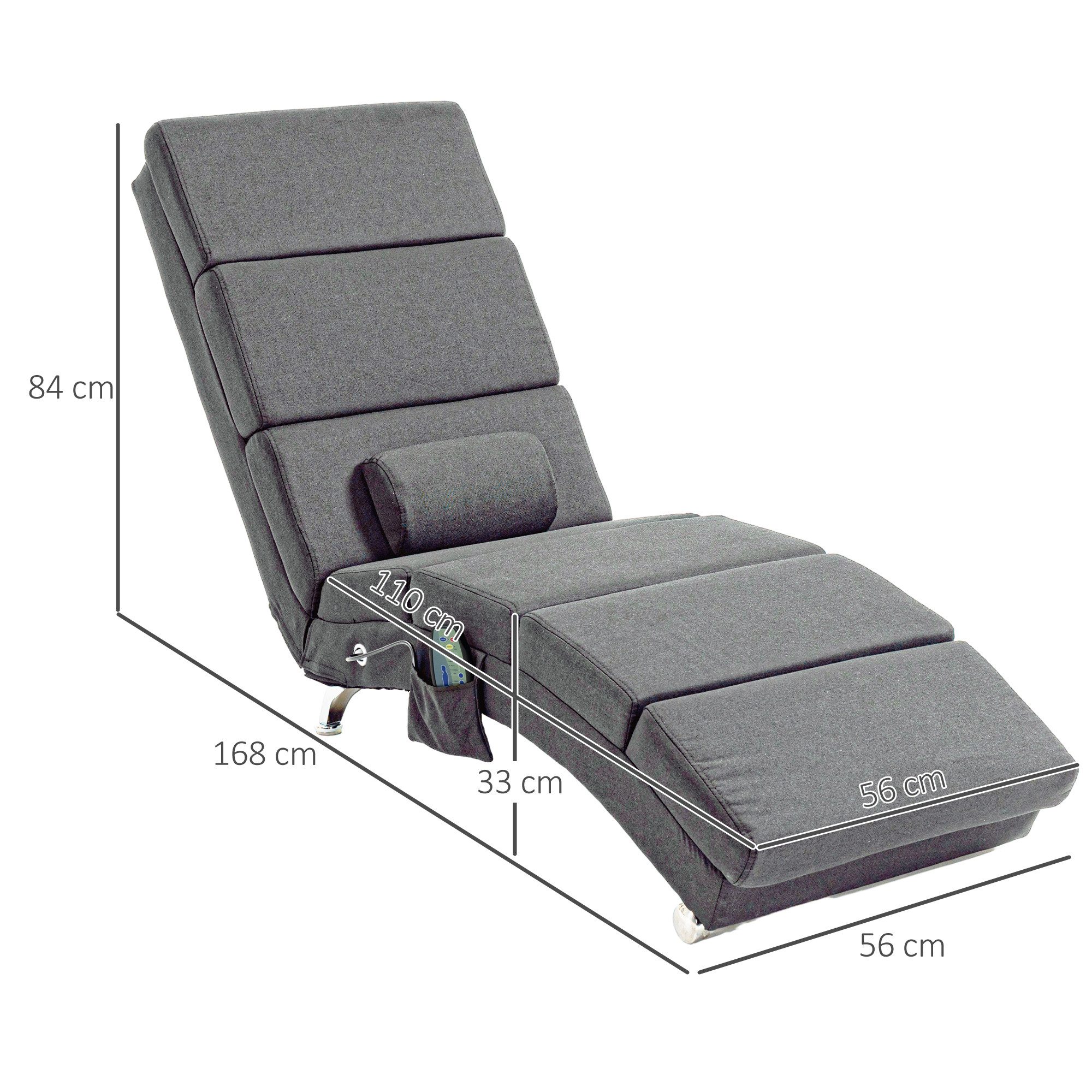 HOMCOM Massagesessel Relaxsessel TV Sessel mit Liegefunktion Massage Wärmefunktion (Relaxsessel, 1-St., Elektrisch Fernsehsessel), TV Sessel mit Lendenkissen Seitentasche Fernbedienung Dunkelgrau