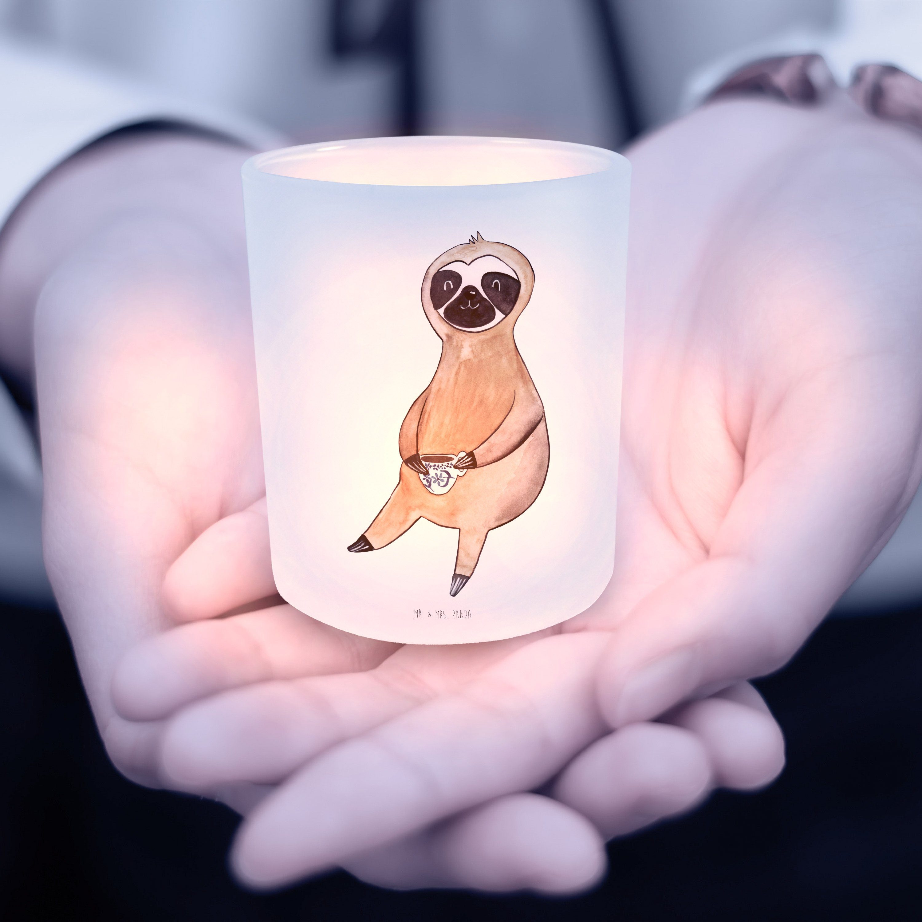 Geschenk, (1 Gesche - Transparent & St) Faultier Kaffee Mrs. Mr. Windlicht Panda - Kerzenglas, Faultier