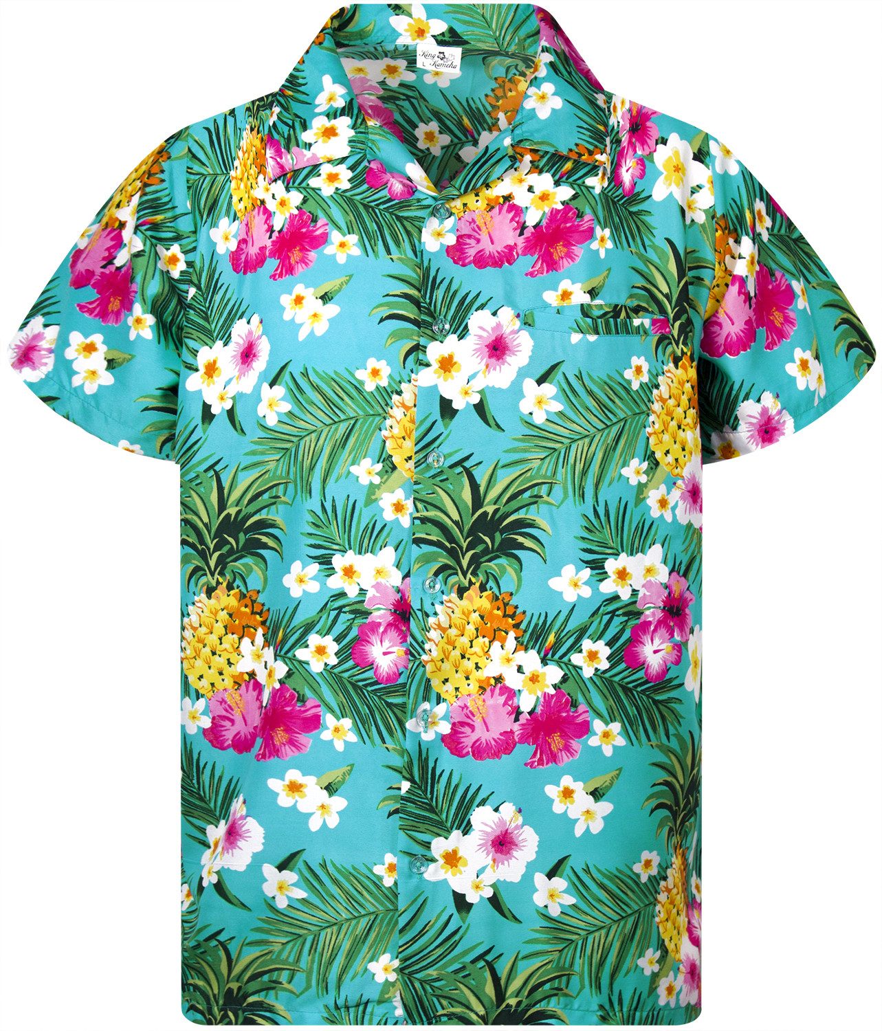 King Kameha Hawaiihemd Pineapple Flowers Funky Hawaii-Hemd Kurzarm Front-Ta günstig online kaufen