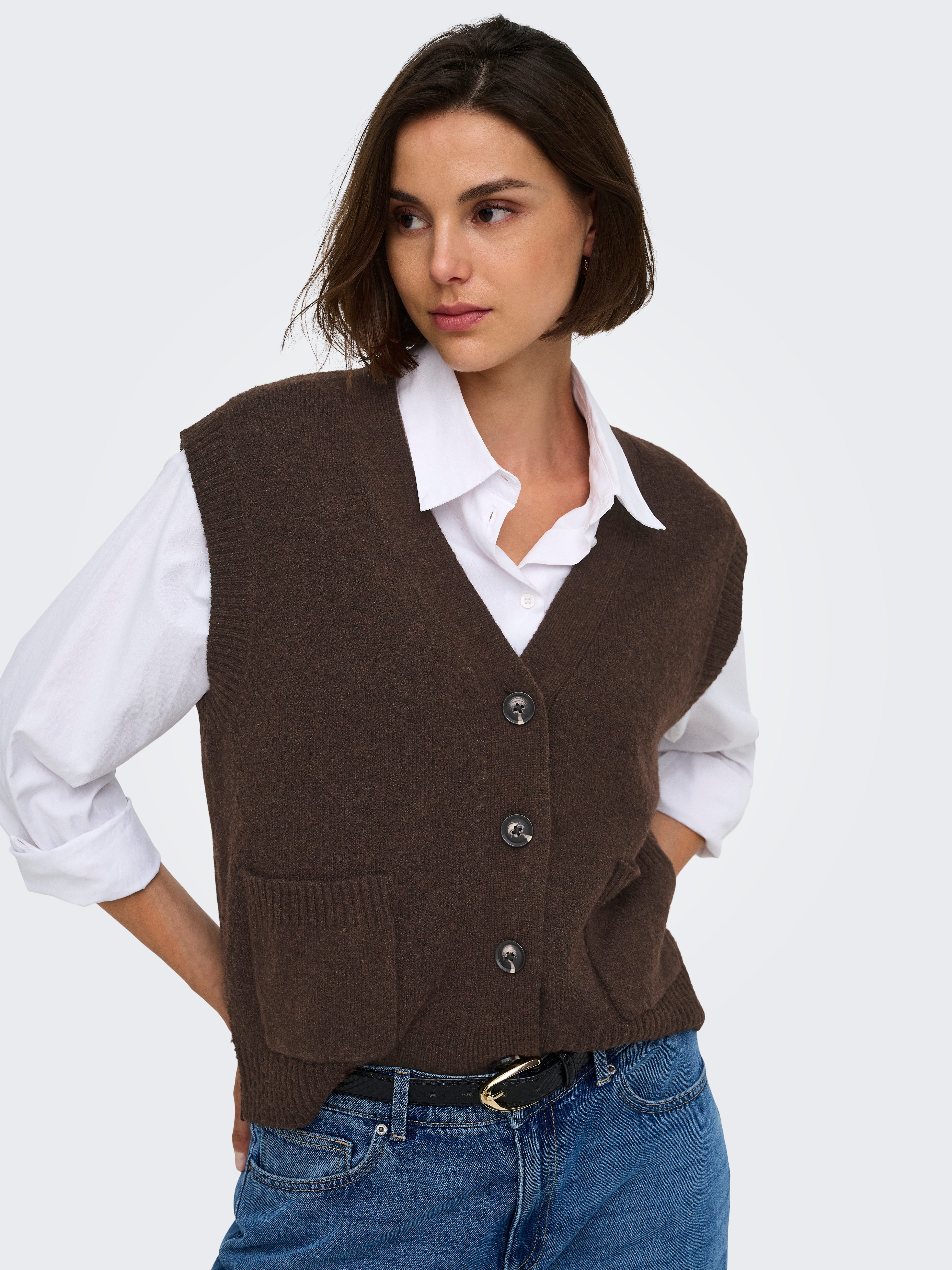 JDY Strickweste JDYSUPER S/L V-NECK VEST KNT NOOS Materialmix
