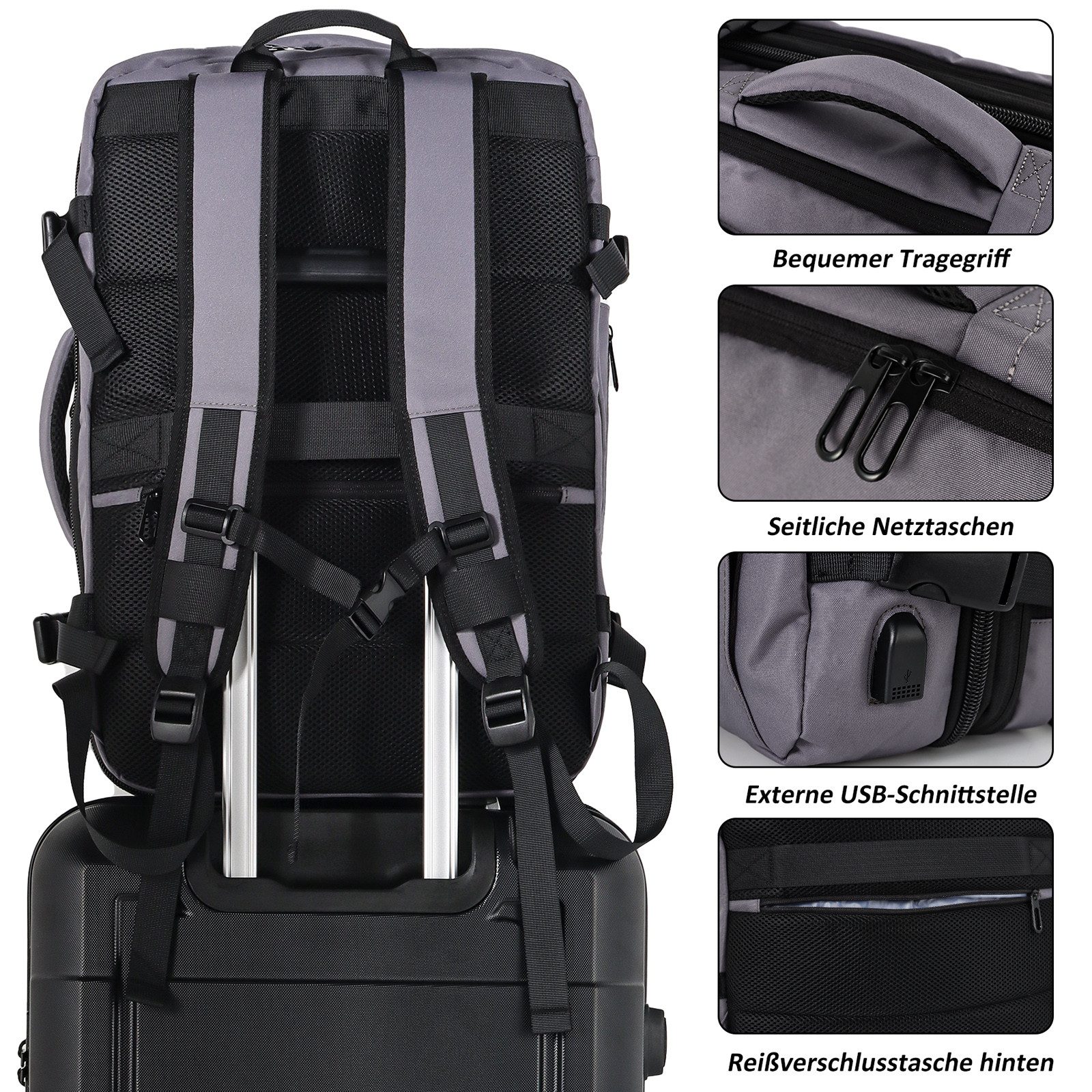 TAN.TOMI Reiserucksack 30-50L Großer Handgepäck Rucksack Erweiterbarer Reiserucksack, Großer wasserdichtes Kabinenrucksack, Diebstahlschutz Handgepäck