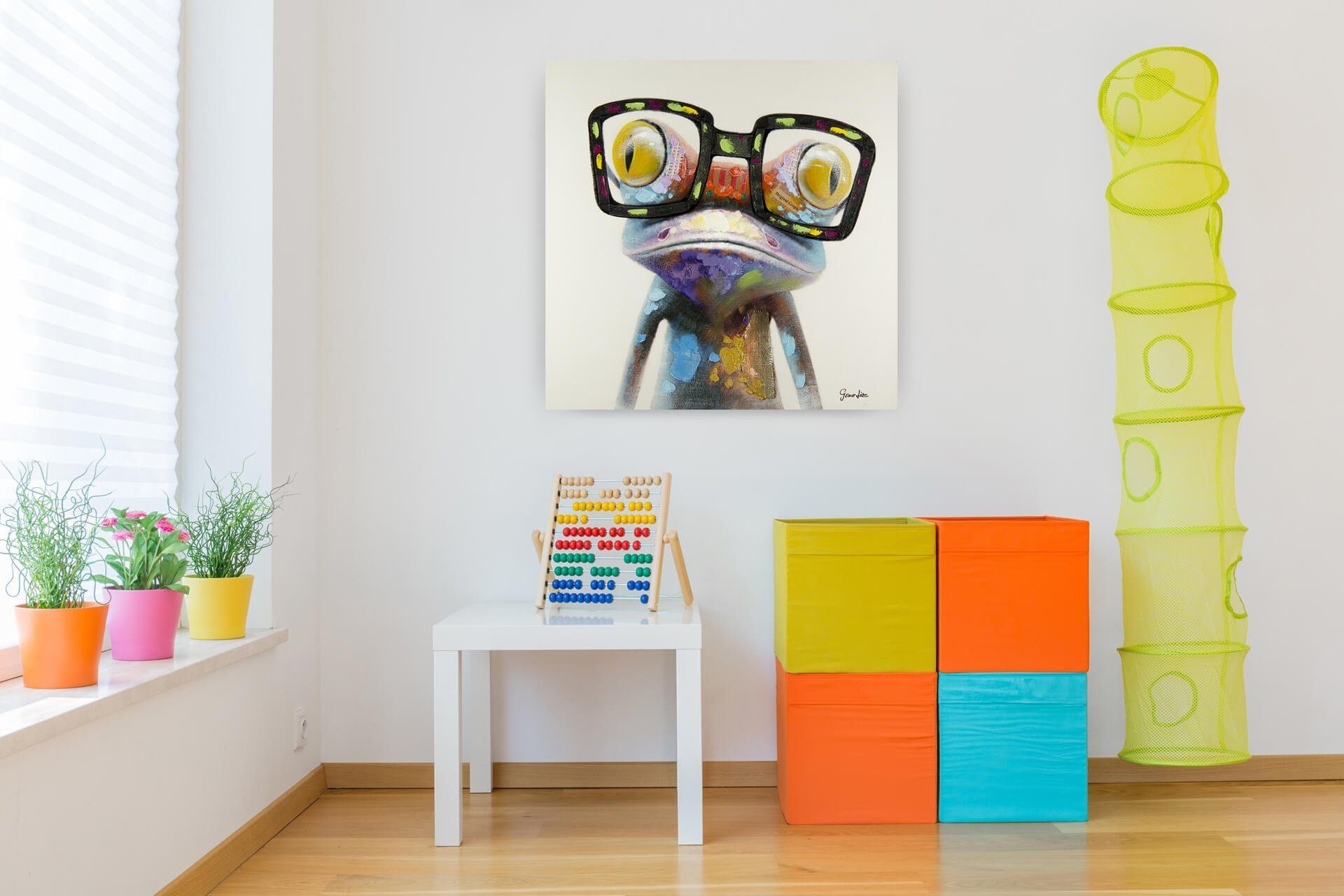 HANDGEMALT Wohnzimmer KUNSTLOFT Sei kein Frosch Wandbild Gemälde 80x80 Leinwandbild cm, 100%