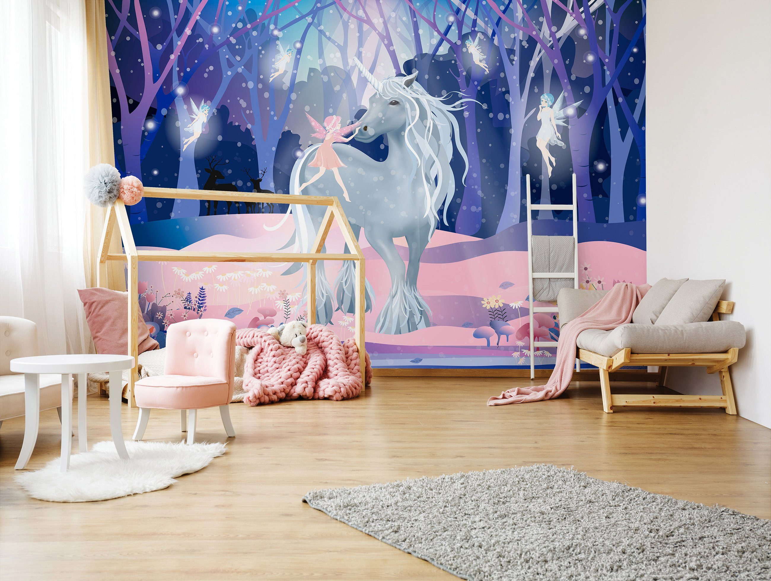 Wallarena Fototapete Kinderzimmer Mädchen Unicorn Pferde Fee Vlies Tapete M günstig online kaufen