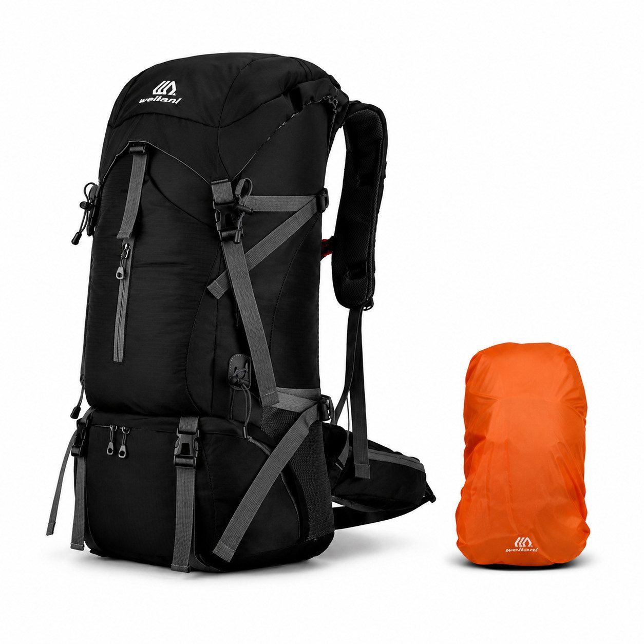 Fyrove Tourenrucksack Wanderrucksack 70L mit Regenhülle, Schuhfach & Hüftgur, 70 L, Schuhfach, atmungsaktiver Rücken, Regenhülle, Hüftgurt