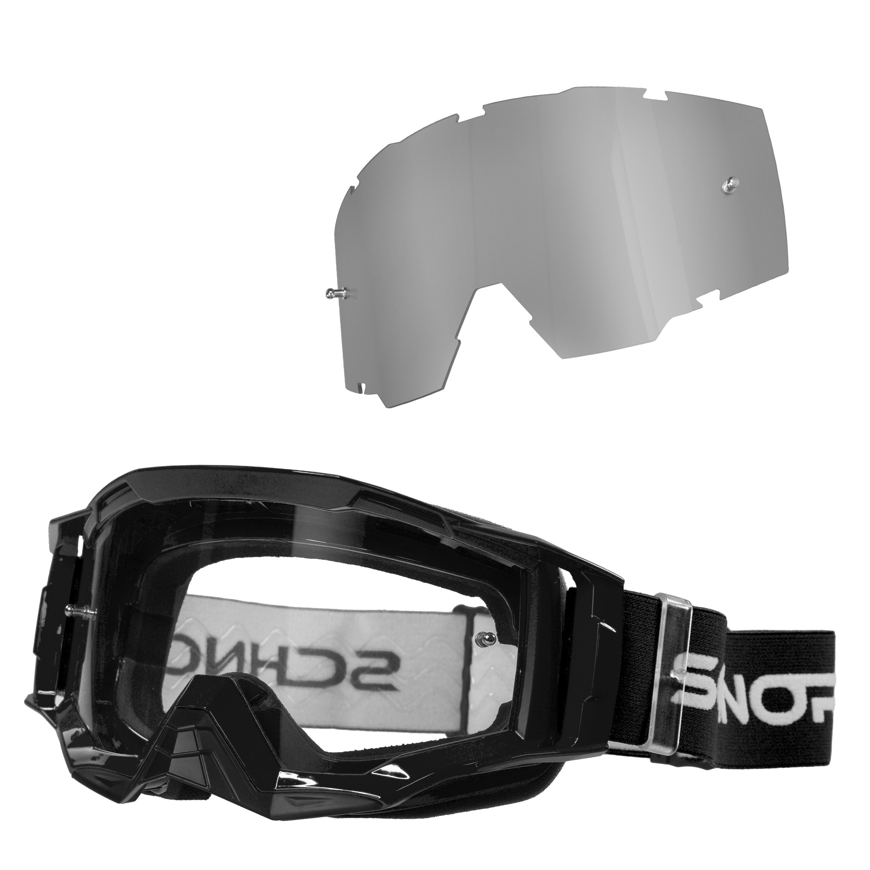 SCHNORR Sportbrille MX Neo Motocross Brille Anti-Fog Tear-Off + Wechselglas Silber, (1-St), Tear-Off & Roll-Off kompatibel