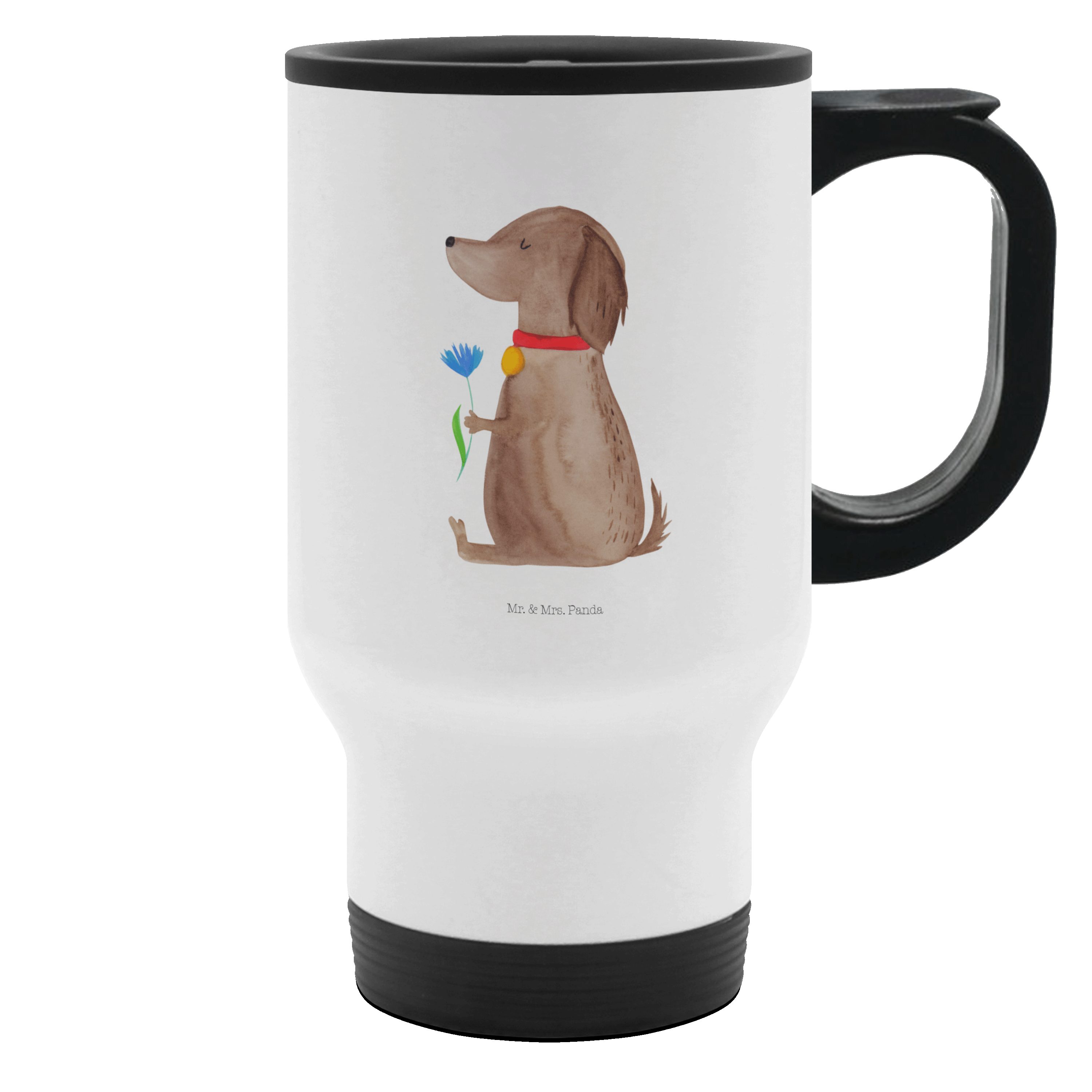 Mr. & Mrs. Panda Thermobecher Hund Blume, thermosbecher, Weiß, Thermobecher To Go, Kaffeebecher, Bl, Edelstahl, outdoor thermobecher Thermotrinkbecher Leichter Thermobecher