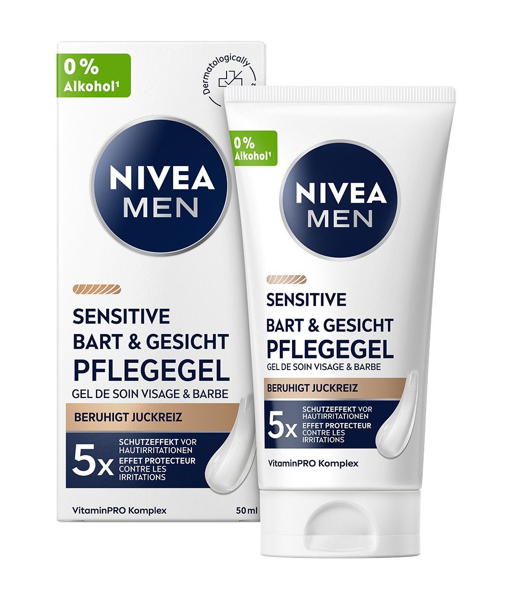 Nivea Men After Shave Lotion NIVEA MEN Sensitive Bart & Gesichtspflege Gel 2x 50ml Set, 2-tlg., 2 x 50ml