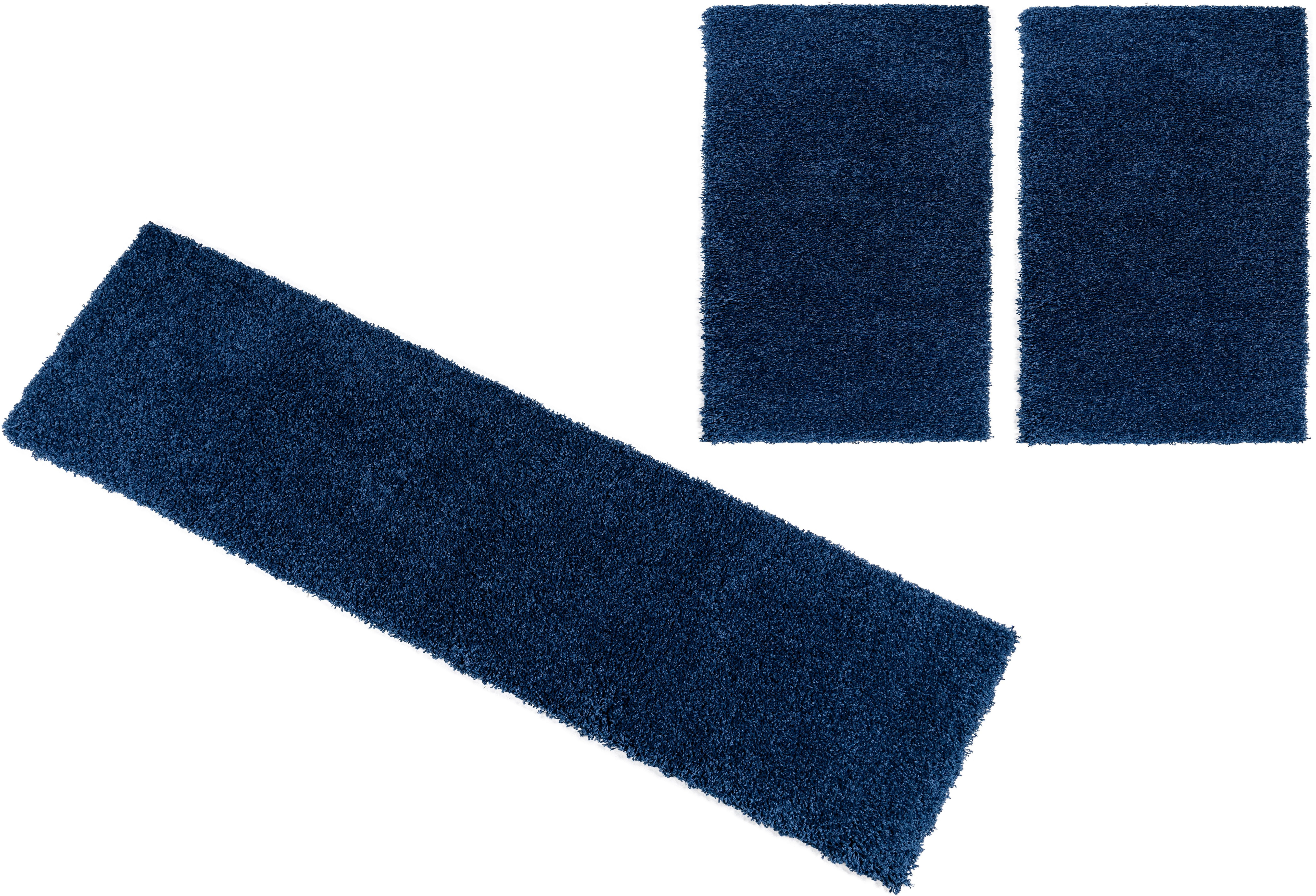 einfarbig, 45 mm, (3-tlg), Läufer-Set, Bettvorleger, affaire, besonders Uni-Farben, Viva Home Höhe Bettumrandung kuschelig blau