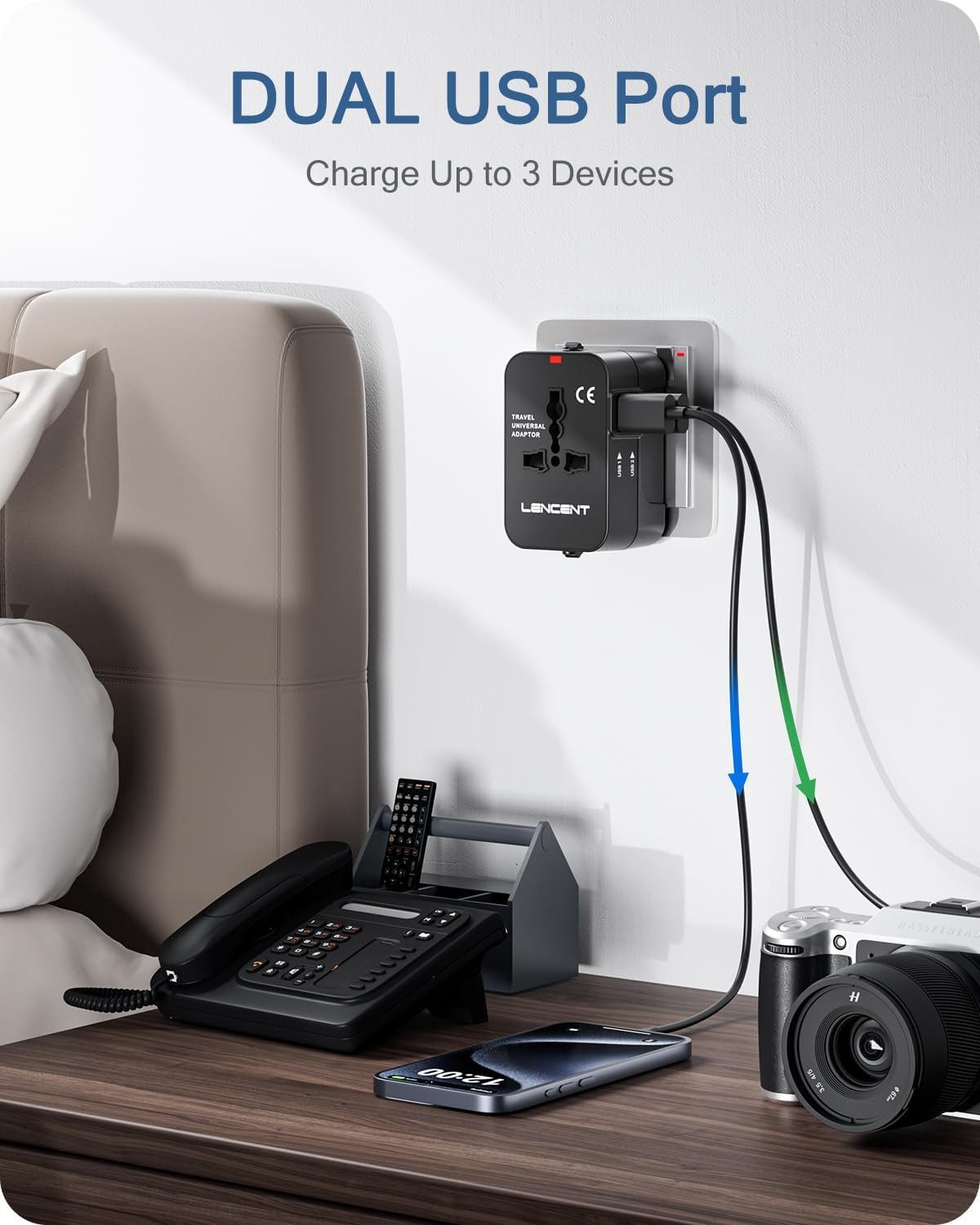 LENCENT Universal Reisestecker für Weltweit 200 Länder - Universalstecker Reiseadapter Standard-USB, USB Typ A zu Stomanschluss bis zu 200 Verschiedenen Ländern – Bild 5 von 5
