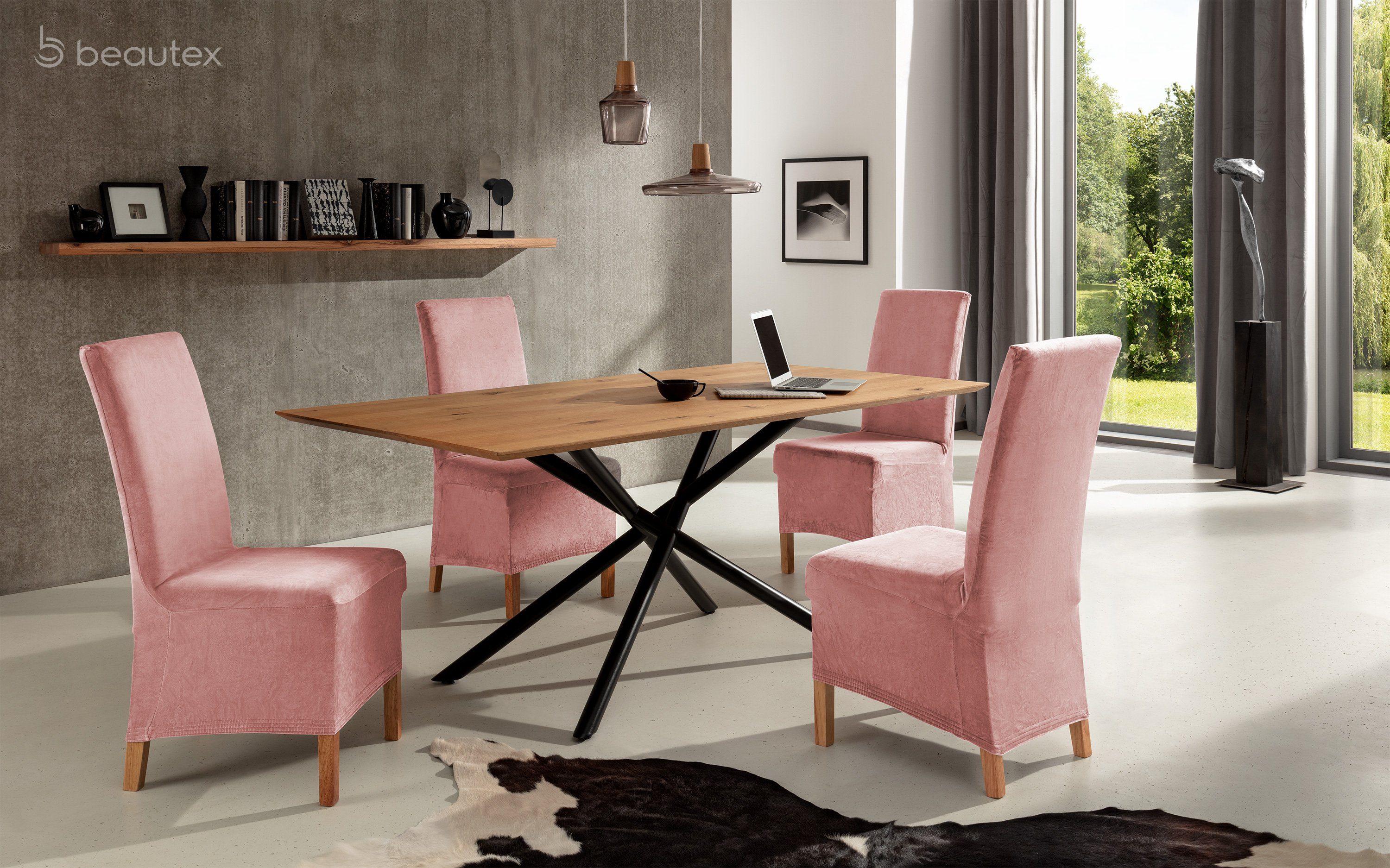 Beautex Stuhlhusse Samt lang Stretch für Stühle Eva elastisch