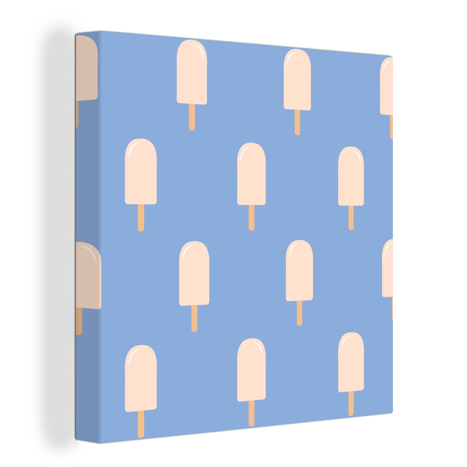 OneMillionCanvasses® Leinwandbild Eiscreme - Muster - Blau, (1 St), Leinwand Bilder für Wohnzimmer Schlafzimmer