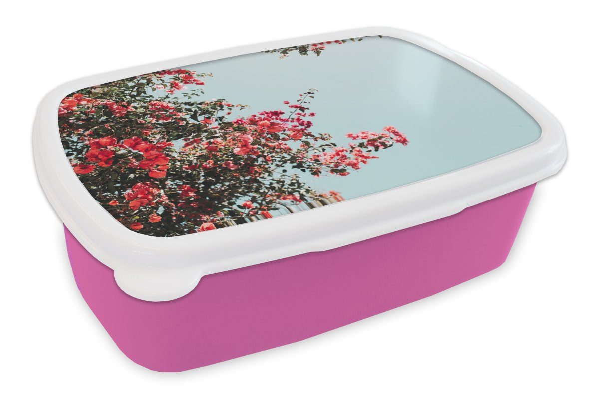 MuchoWow Lunchbox Blumen - Luft - Rosa, Kunststoff, (2-tlg), Brotbox für Erwachsene, Brotdose Kinder, Snackbox, Mädchen, Kunststoff