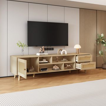 EXTSUD TV-Schrank Premium 160cm Holzfarbenes Rattan-TV-Schrank für 70-Zoll-Fernseher