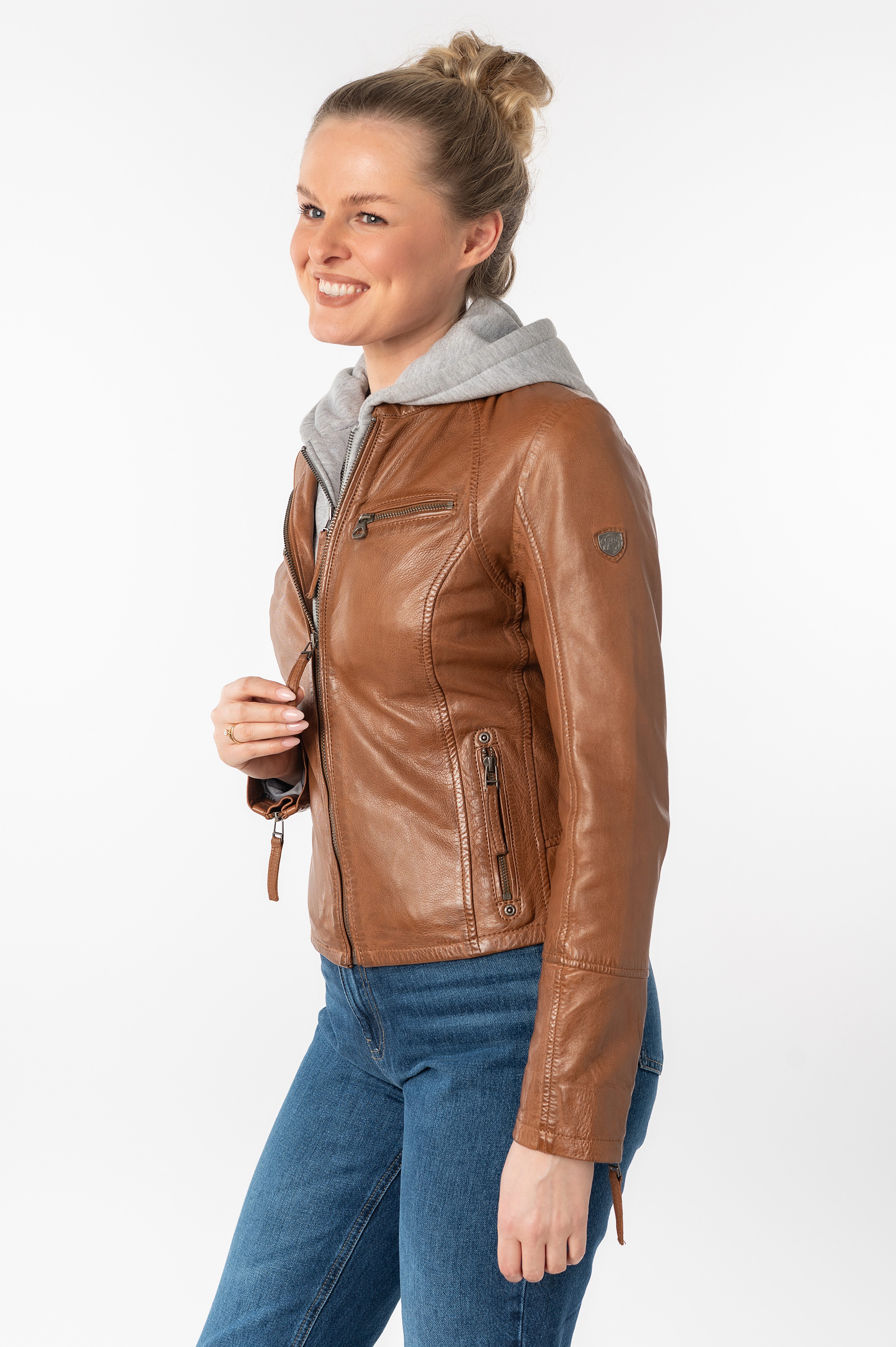 Mauritius Lederjacke NOLA Two-in-One Style - mit abnehmbarer Jersey-Kapuze