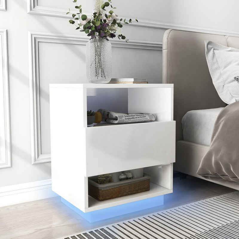 Flieks Nachttisch (1-St), LED Nachtschrank Nachtkommode mit Schublade Beistelltisch für Wohnzimmer Schlafzimmer Badezimmer