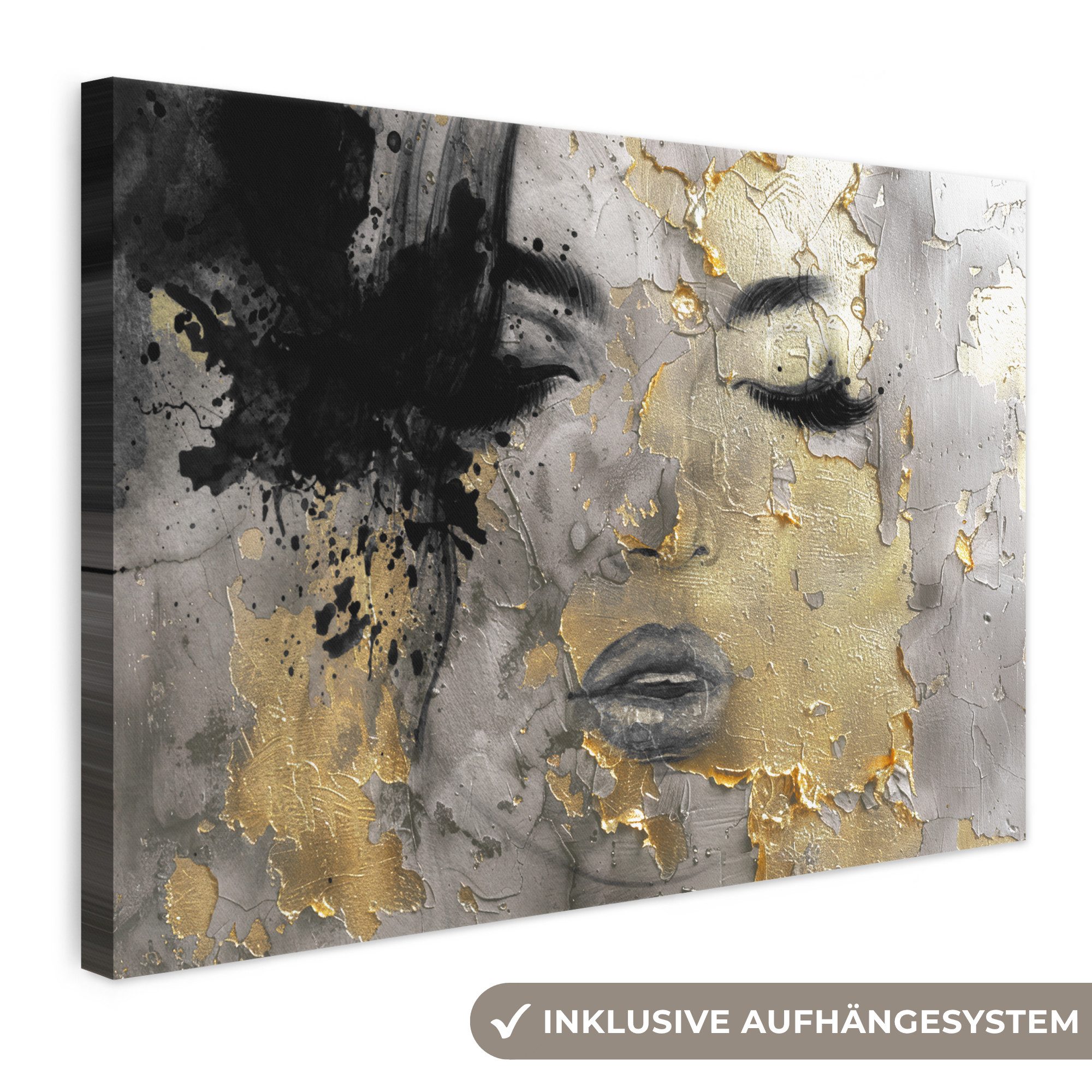 OneMillionCanvasses® Leinwandbild Frau - Kunst - Gold - Schwarz, Fotodruck (1 St), Leinwand Bilder Klein, Wand Dekoration Aesthetic 30x20 cm