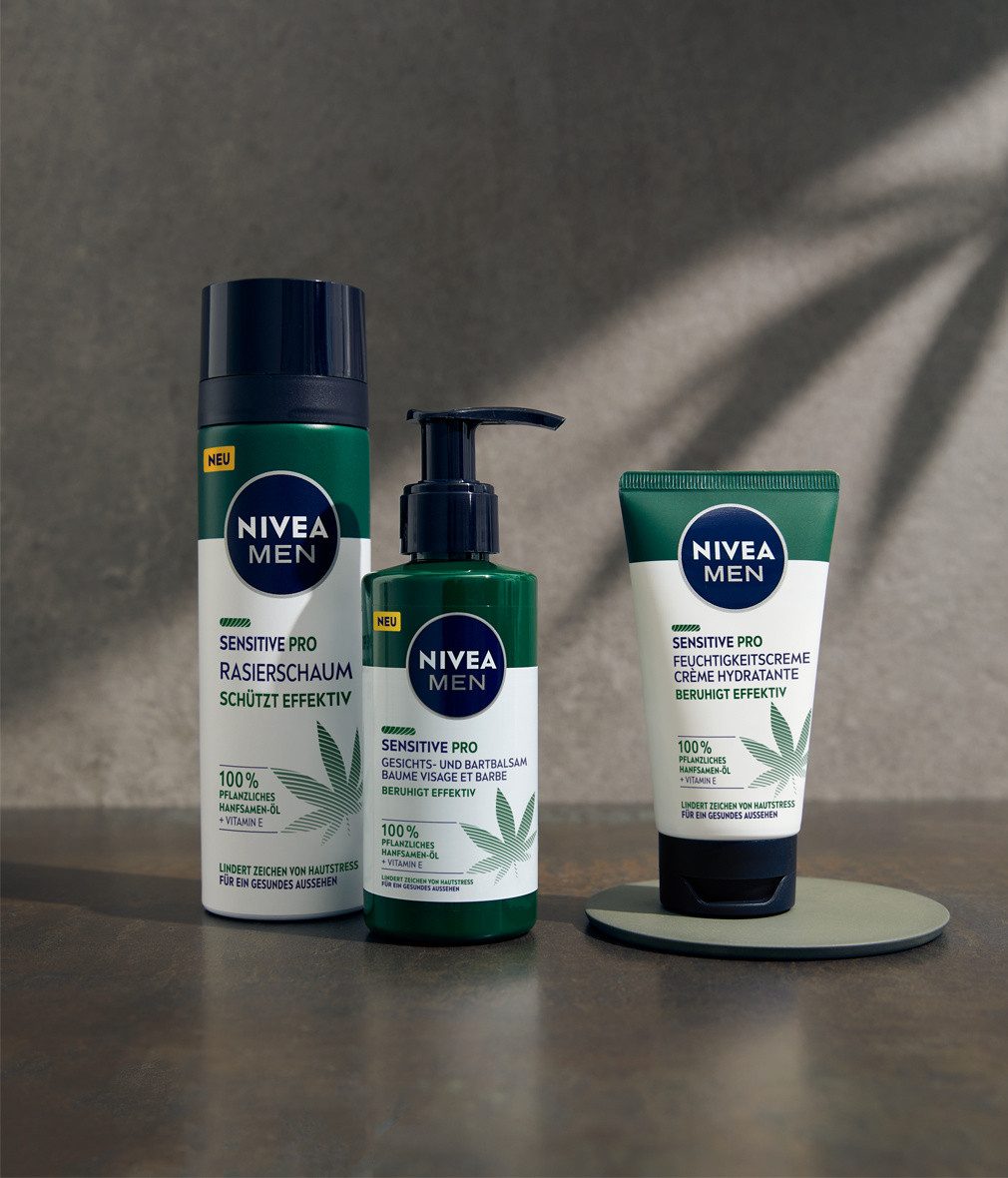 Nivea Men Feuchtigkeitscreme Sensitive Pro Hemp Hanfsamen-Öl Vegan 24h 2 x 75ml, 2-tlg., 100% pflanzliches Hanfsamen-Öl + Vitamin E