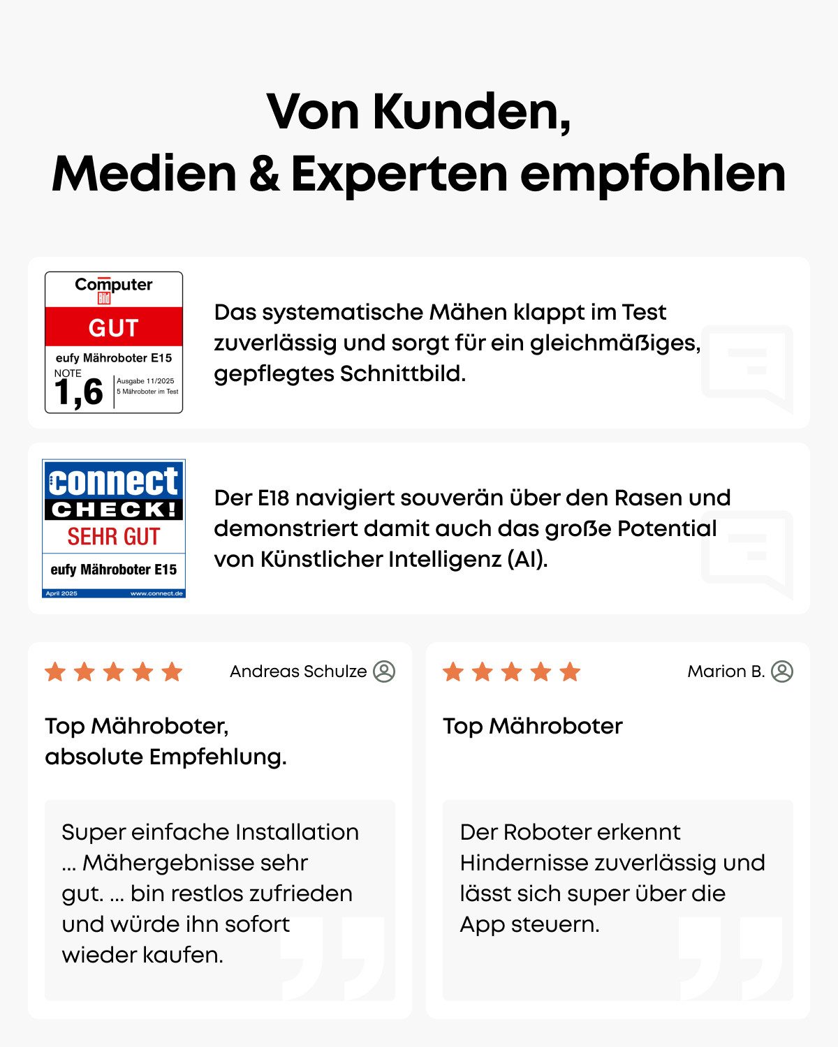 eufy Rasenmähroboter E15&E18 ohne begrenzungsdraht, bis 800 m² Rasenfläche, (App-Steuerung), mit ladestation,mit Regensensor,Diebstahlschutz