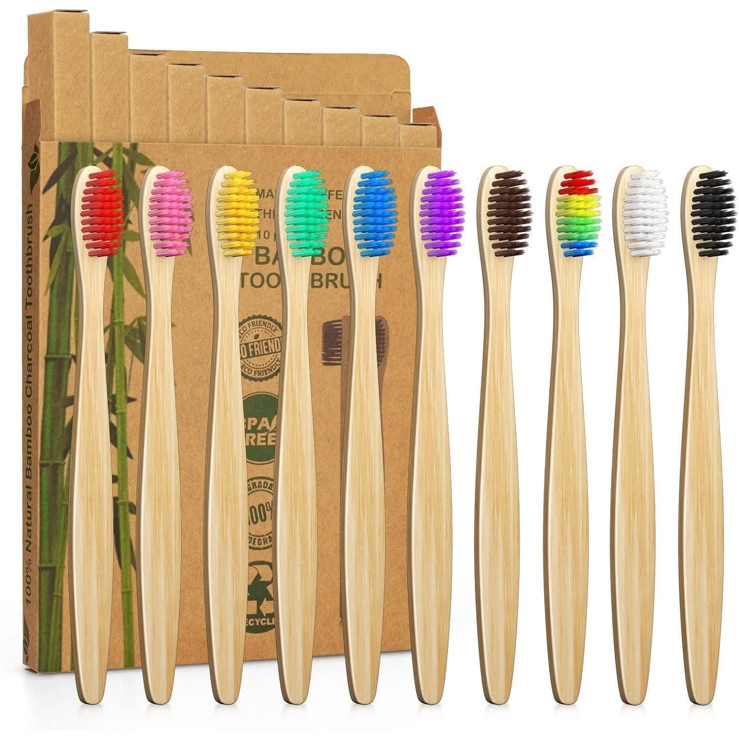 LuxusKollektion Zahnbürste 10er Pack Bambus Zahnbürsten Weich Beste Sauberkeit Vegan