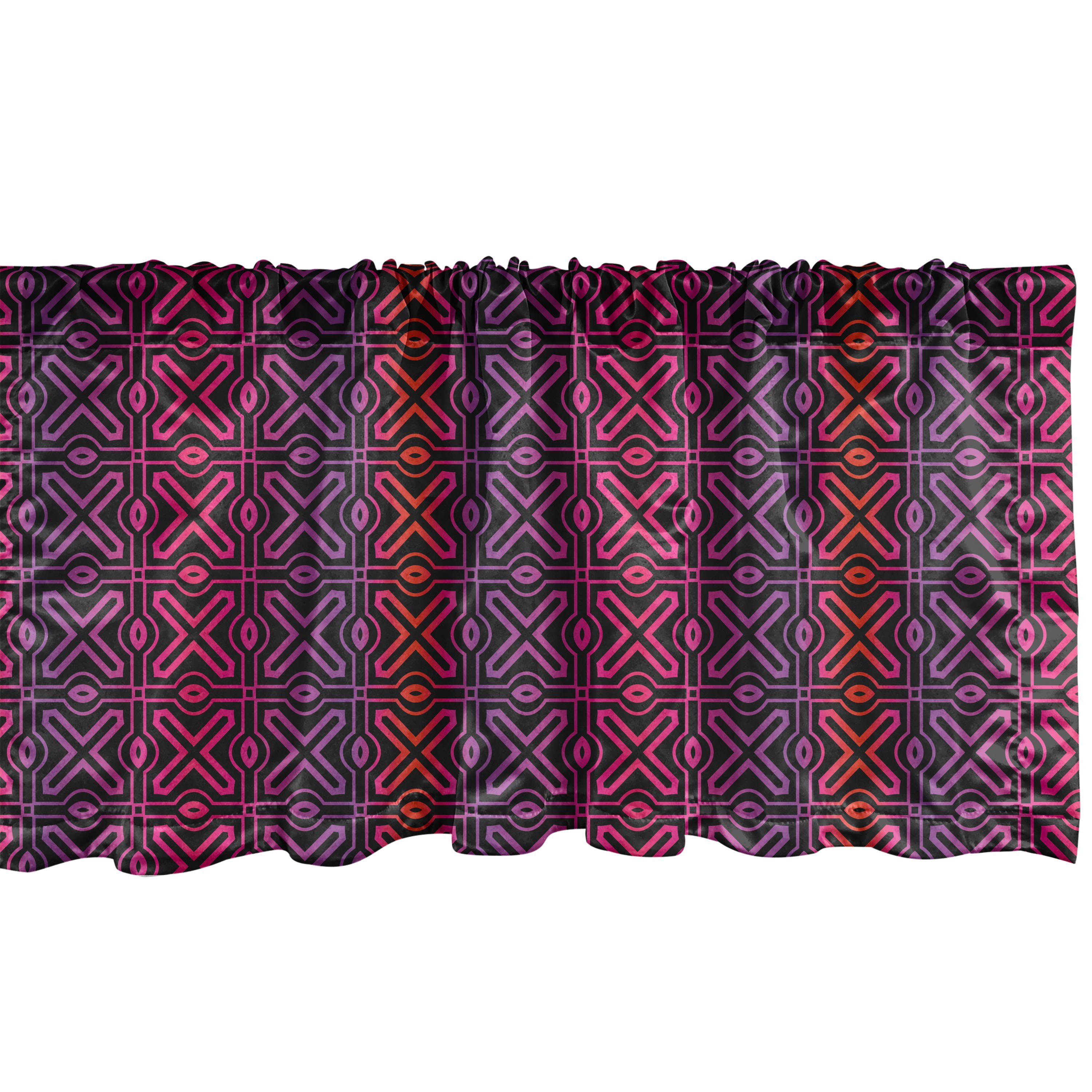 Scheibengardine Vorhang Volant für Küche Schlafzimmer Dekor mit Stangentasche, Abakuhaus, Microfaser, Geometrisch Psychedelische Gitter Motiv
