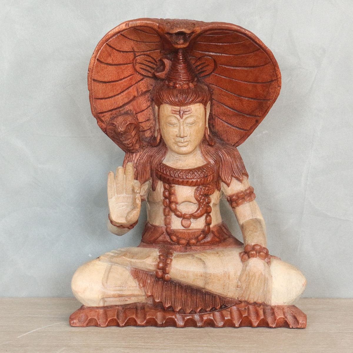 Oriental Galerie Dekofigur Holzfigur Sitzende Shiva 30 cm (1 St), traditionelle Herstellung in Handarbeit im Ursprungsland