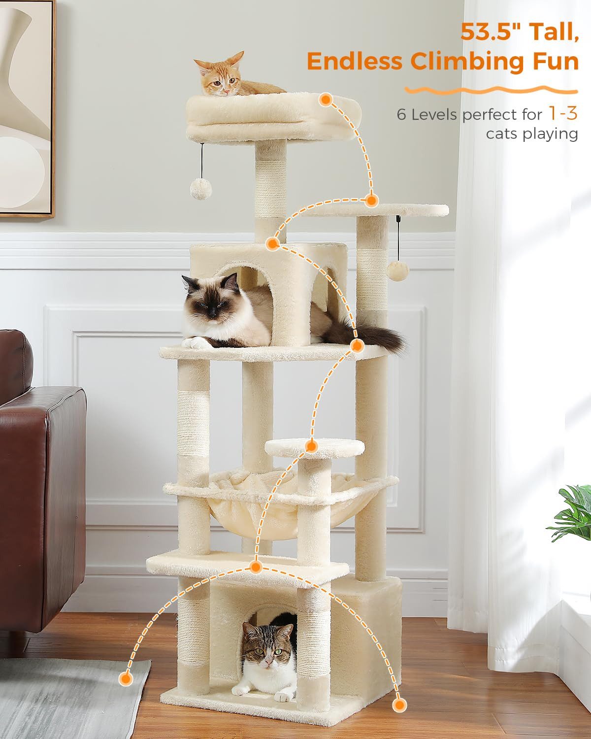 Purpurra Kratzbaum Katzenturm mit Hängematte und Katzenhöhle, 4 Höhen