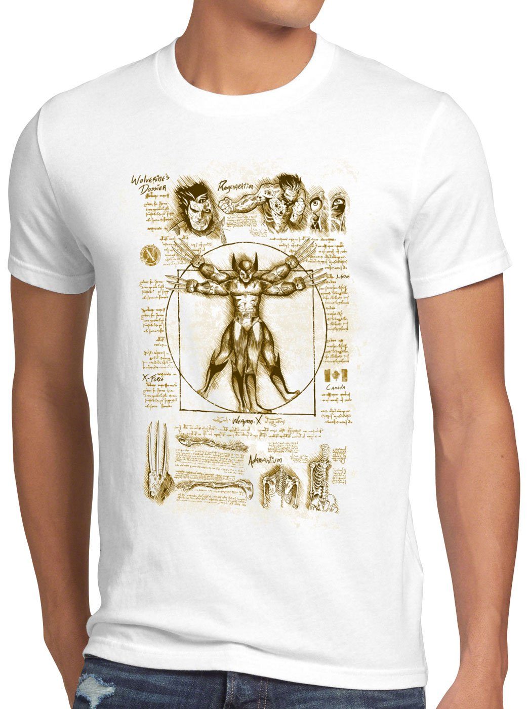 style3 Print-Shirt Herren T-Shirt Vitruvianischer Wolverine logan comic kino mutant klingen weiß
