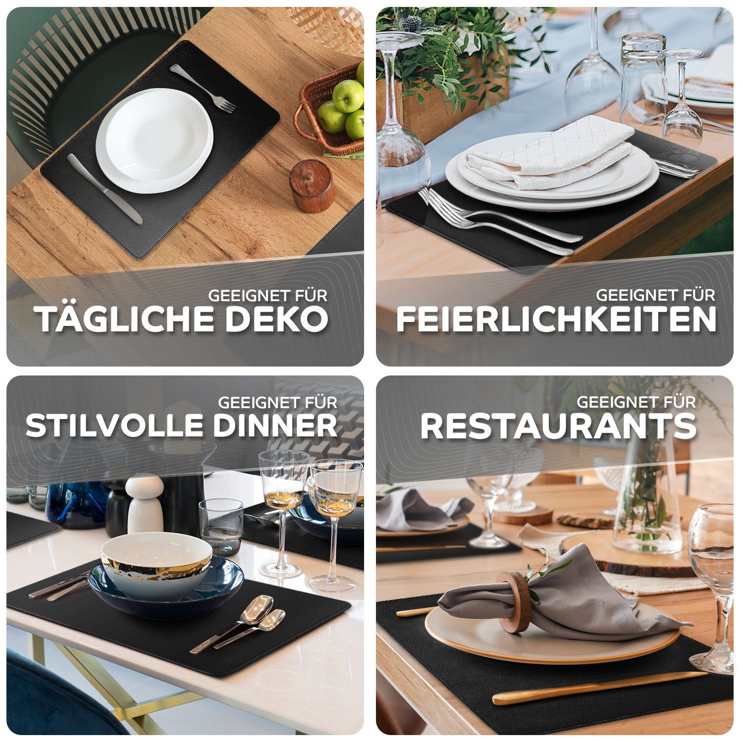 Loco Bird Platzset aus Kunstleder, 8er Set Zweifarbig, 43x30cm Lederoptik, abwischbare Platzdeckchen Kunstleder