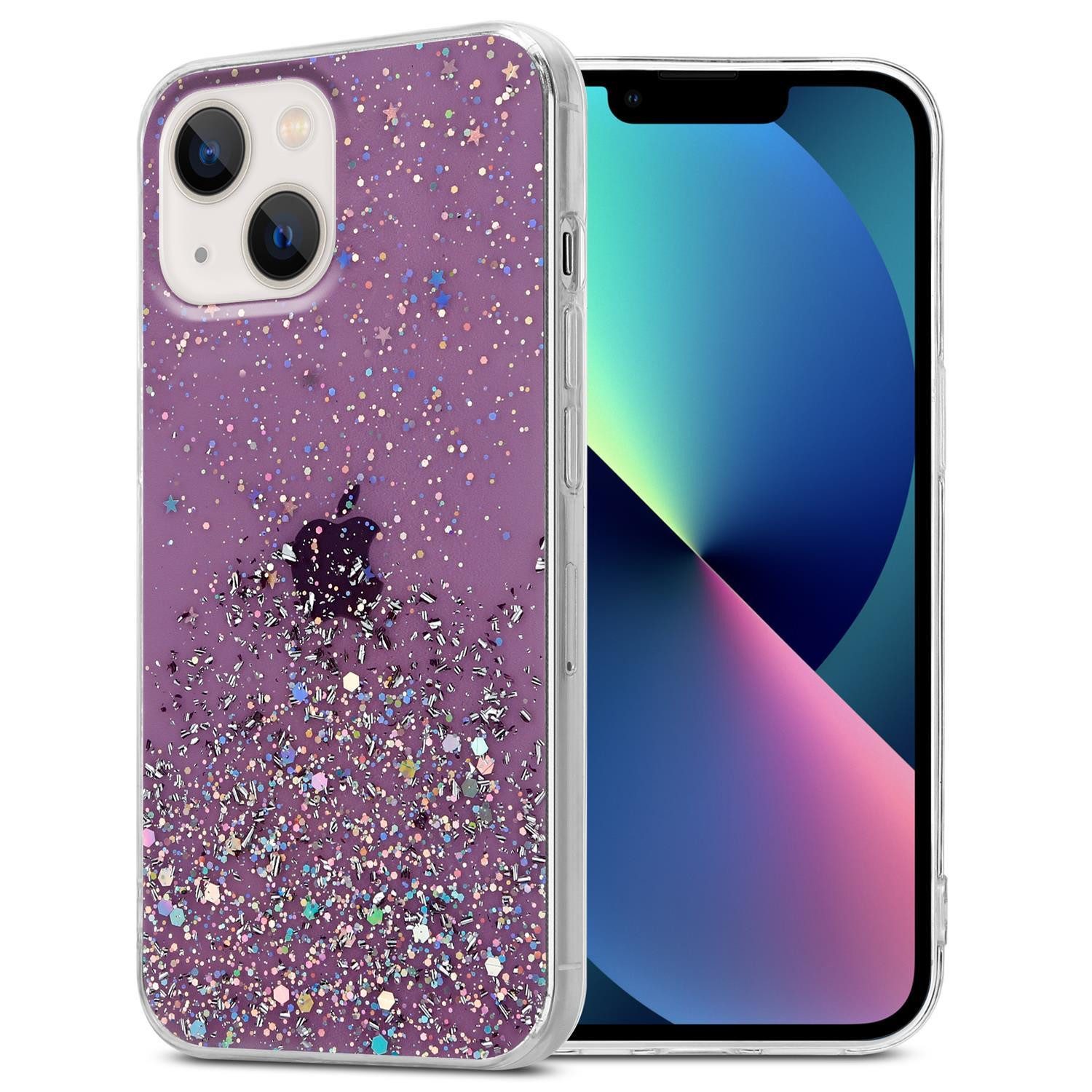 Cadorabo Handyhülle für iPhone 13 MINI Hülle Apple iPhone 13 MINI, Flexible TPU Silikon Handy Schutzhülle - Hülle - mit Glitzer