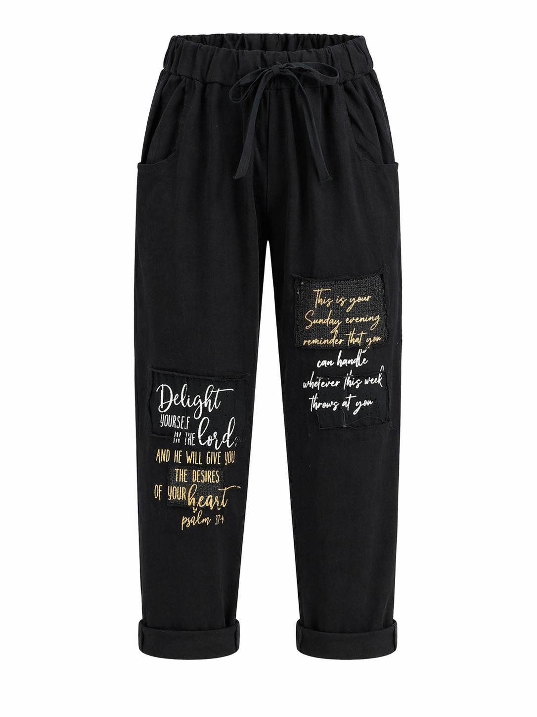 Mississhop Chinohose Trendige Jogger-Hose mit Print & Patches – Bequem