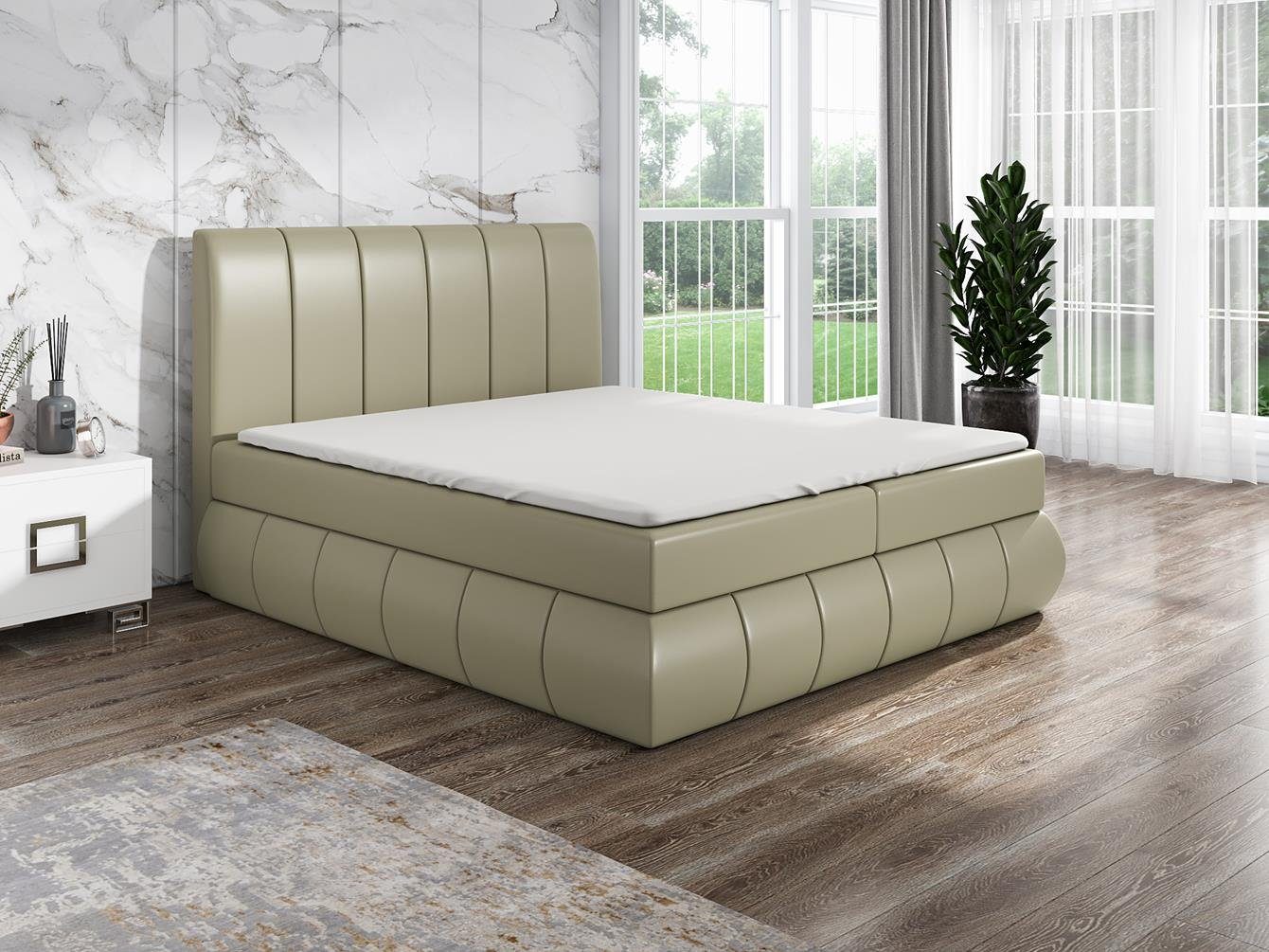 A&J MöbelLand GmbH Boxspringbett KAND mit 2 Bettkästen, Bonell-Matratze und Topper. Beige 1124 | Boxspringbetten