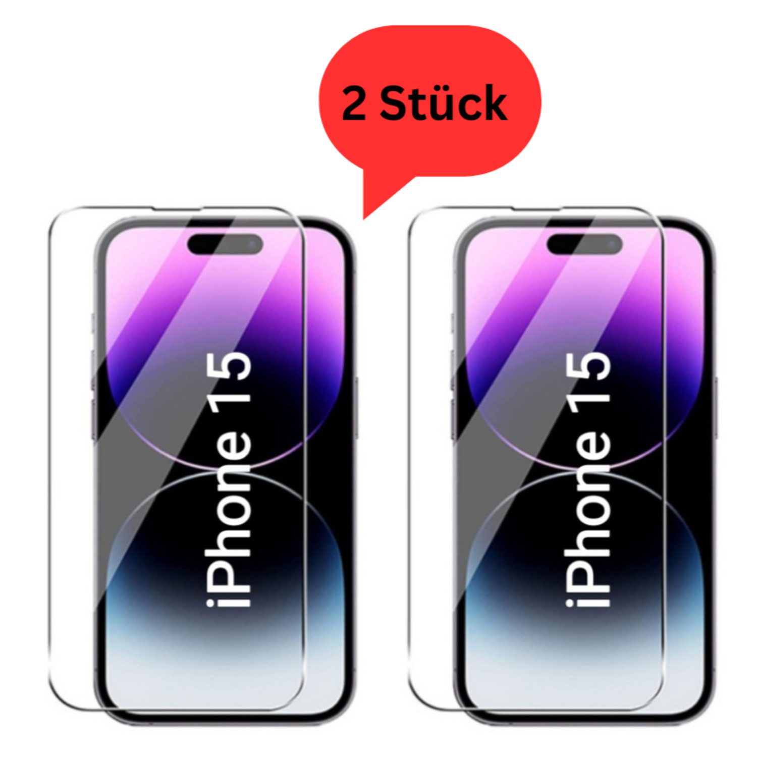 CLM-Tech Displayschutzglas 2x Schutzfolie für iPhone 15 - Panzerfolie für Apple iPhone 15, - Panzerglas Folie - Anti-Fingerabdruck und kratzfest -, 2 Stück, Unterstützt Fingerabdruck-ID, Kristallklar
