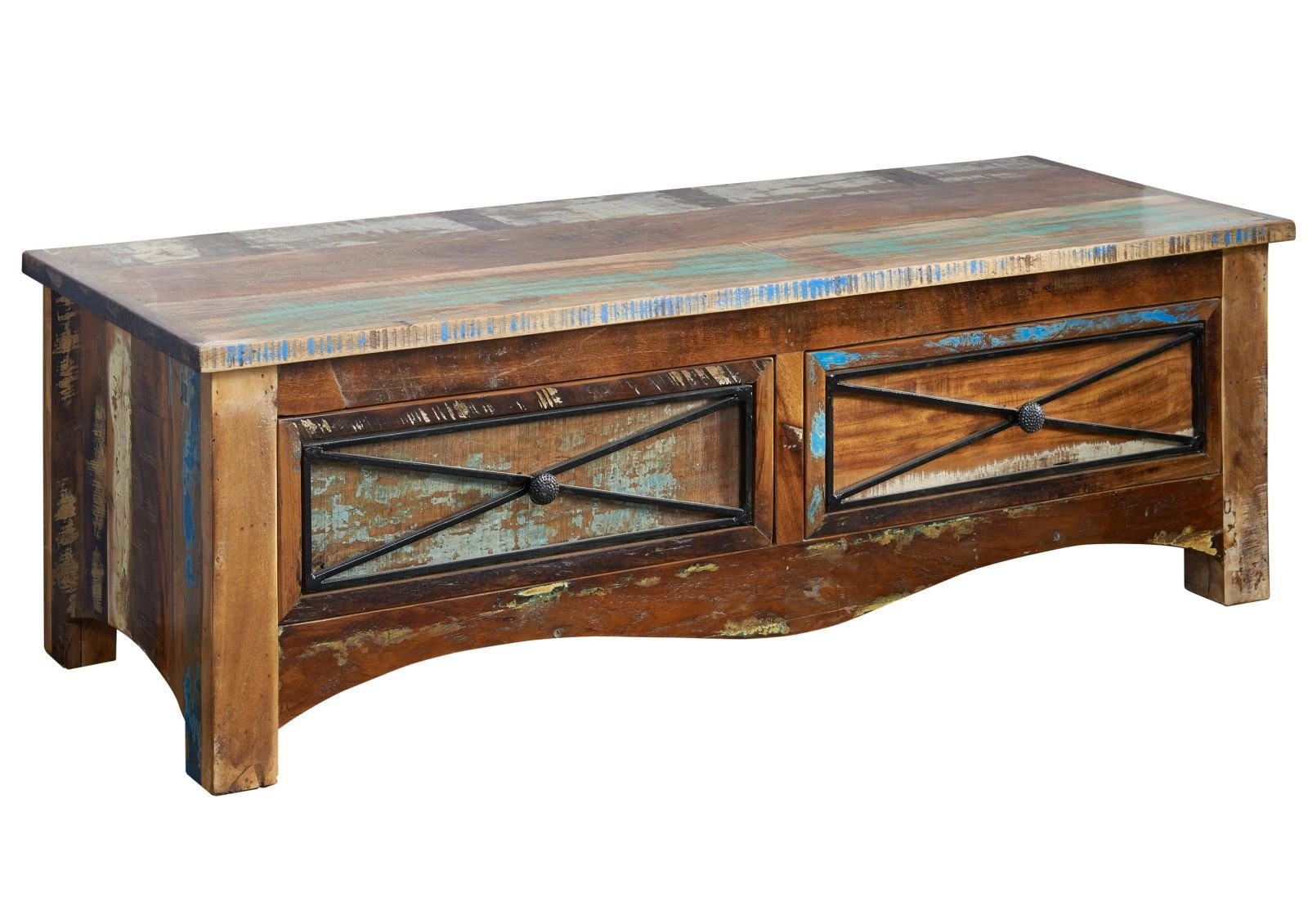 Massivmoebel24 Schuhbank (Altholz 120x45x40 mehrfarbig lackiert NATURE OF SPIRIT #110)