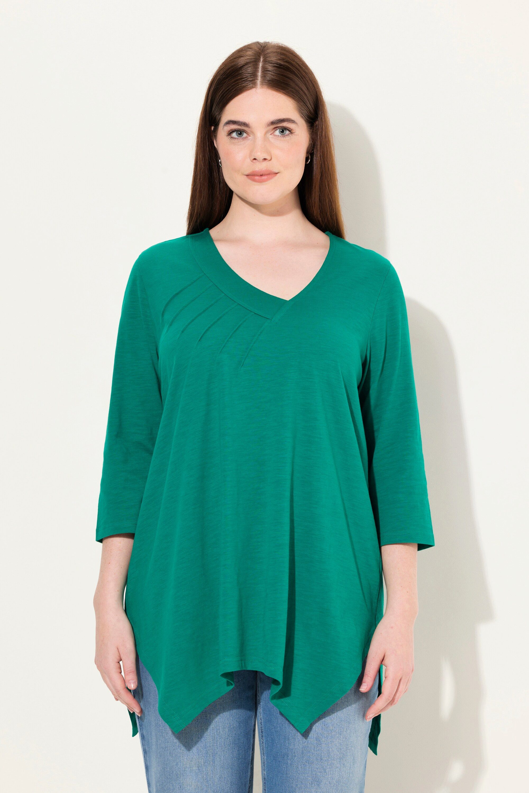 Longshirt Shirt A-Linie V-Ausschnitt 3/4-Arm Biobaumwolle