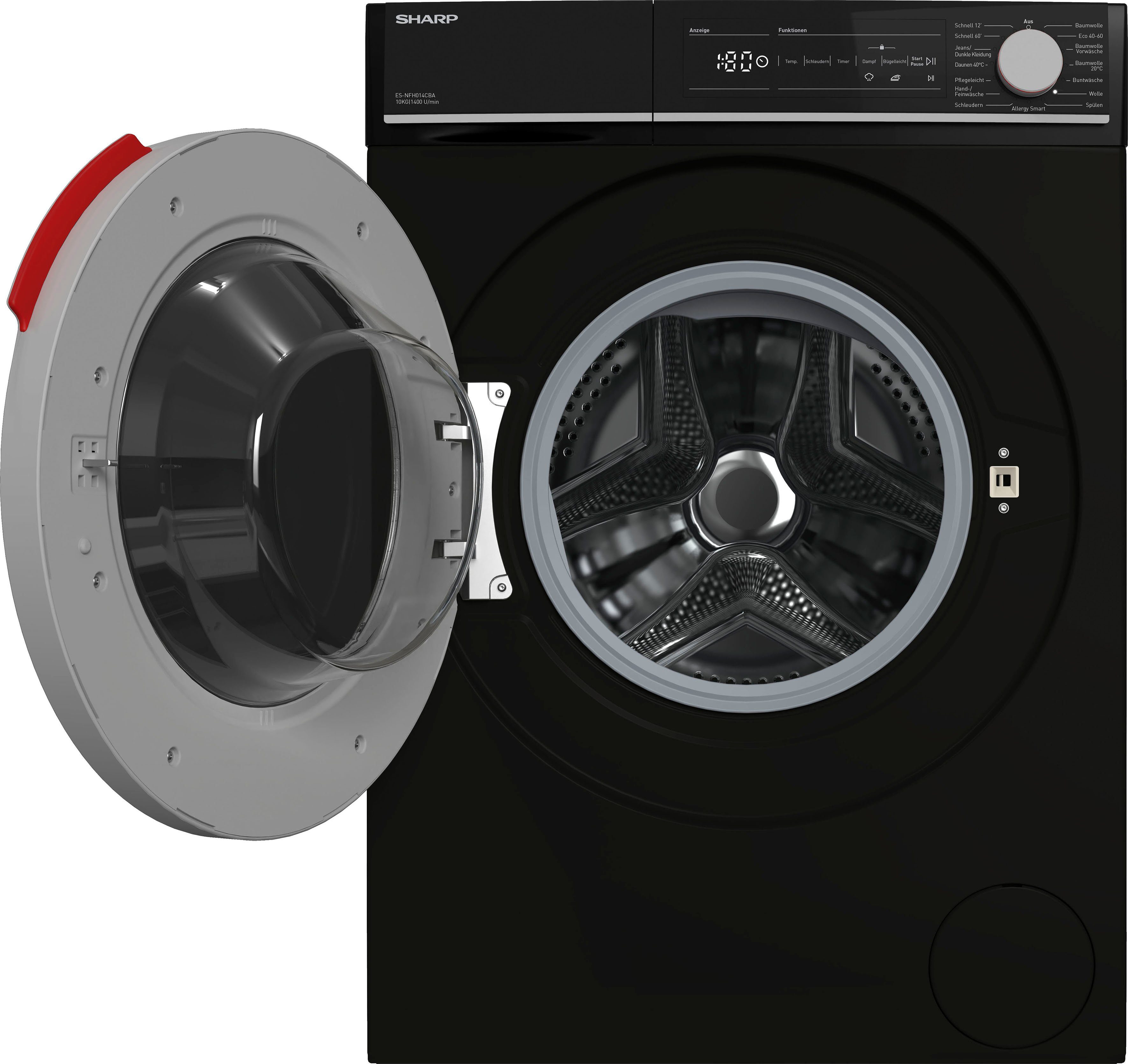 Sharp Waschmaschine ES-NFH014CBA-DE, 10 U/min kg, 1400