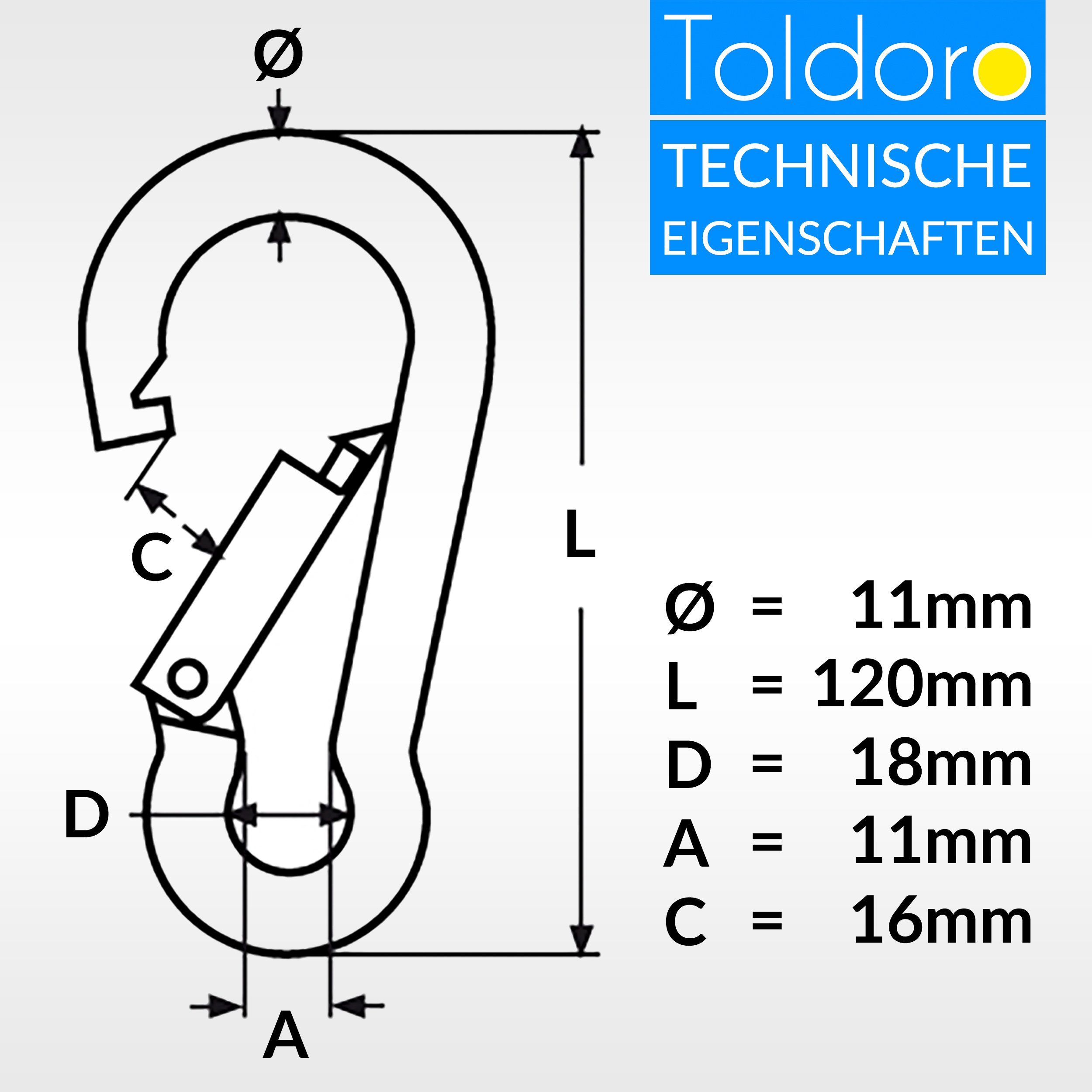 Edelstahl (5 120mm Edelstahl Schnapphaken V4A Schnapphaken Toldoro 120mm Feuerwehrkarabiner, V4A Karabiner Feuerwehrkarabiner Karabinerhaken Karabiner Karabinerhaken 5x St), Karabiner 5x