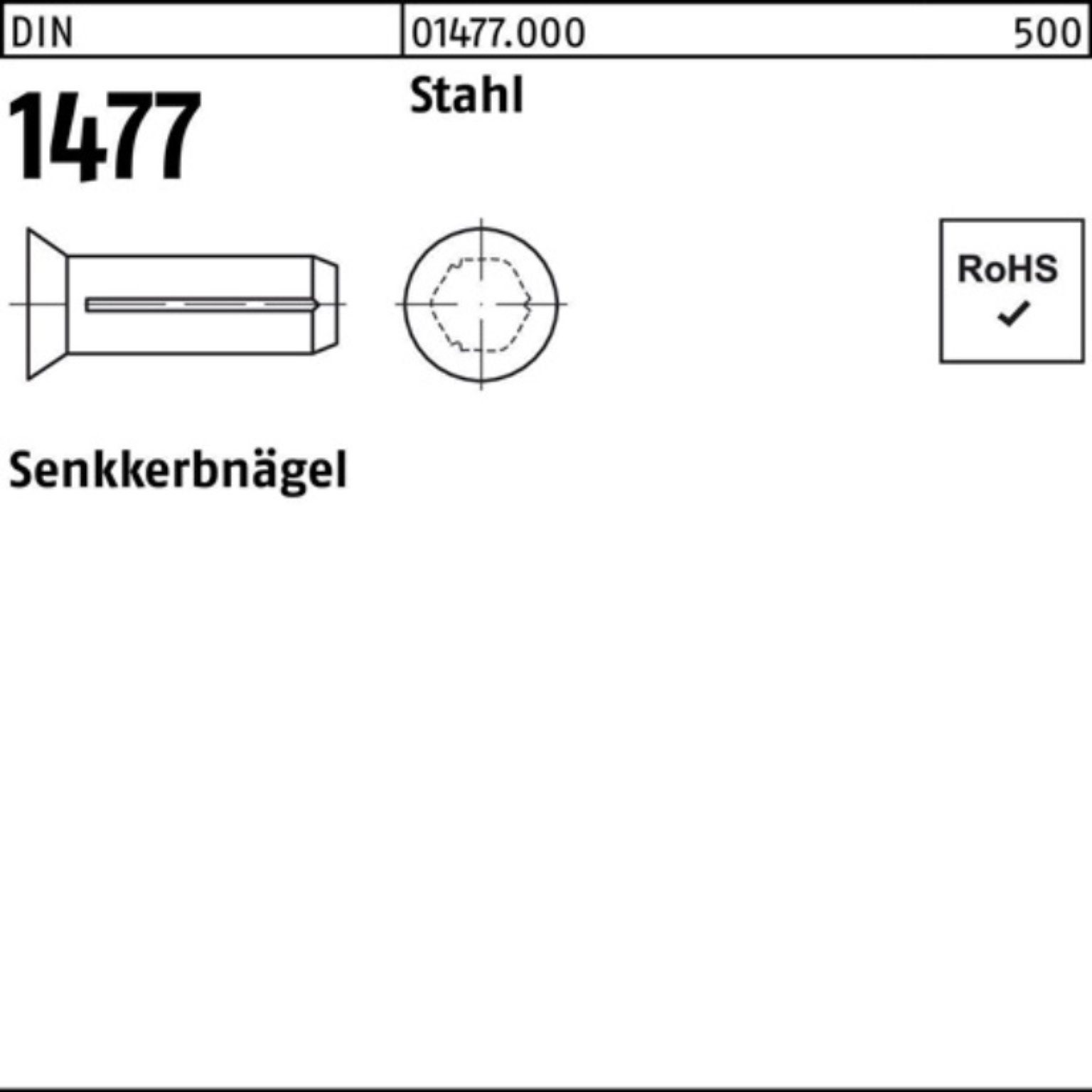 Reyher Nagel 500er Pack Senkkerbnagel DIN 1477 2x 8 Stahl 500 Stück DIN 1477 Stahl | Nägel