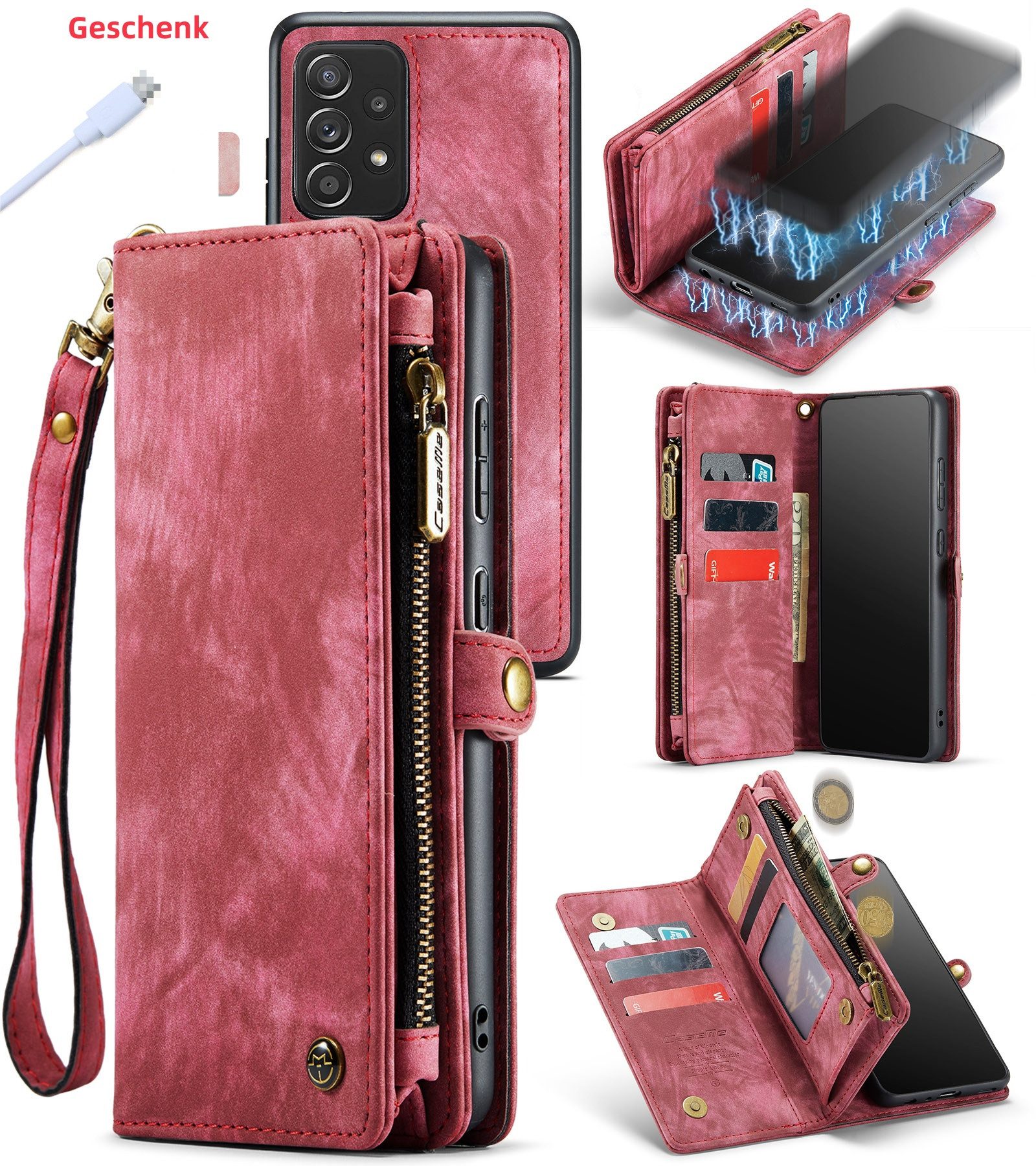 trends for living Handyhülle 2in1 Geldbörse Kartenfach Hülle Case mit Zipper für Samsung A Modelle