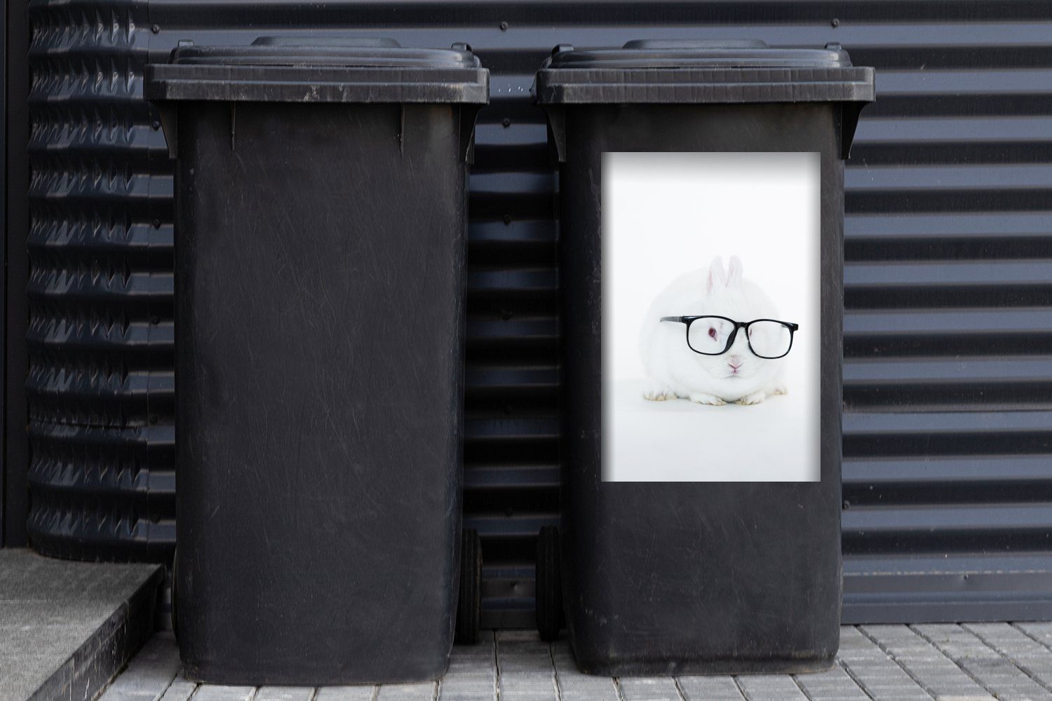 Container, Kaninchen Mülltonne, St), Abfalbehälter Hipster - (1 - MuchoWow Wandsticker Mülleimer-aufkleber, Sticker, Brille