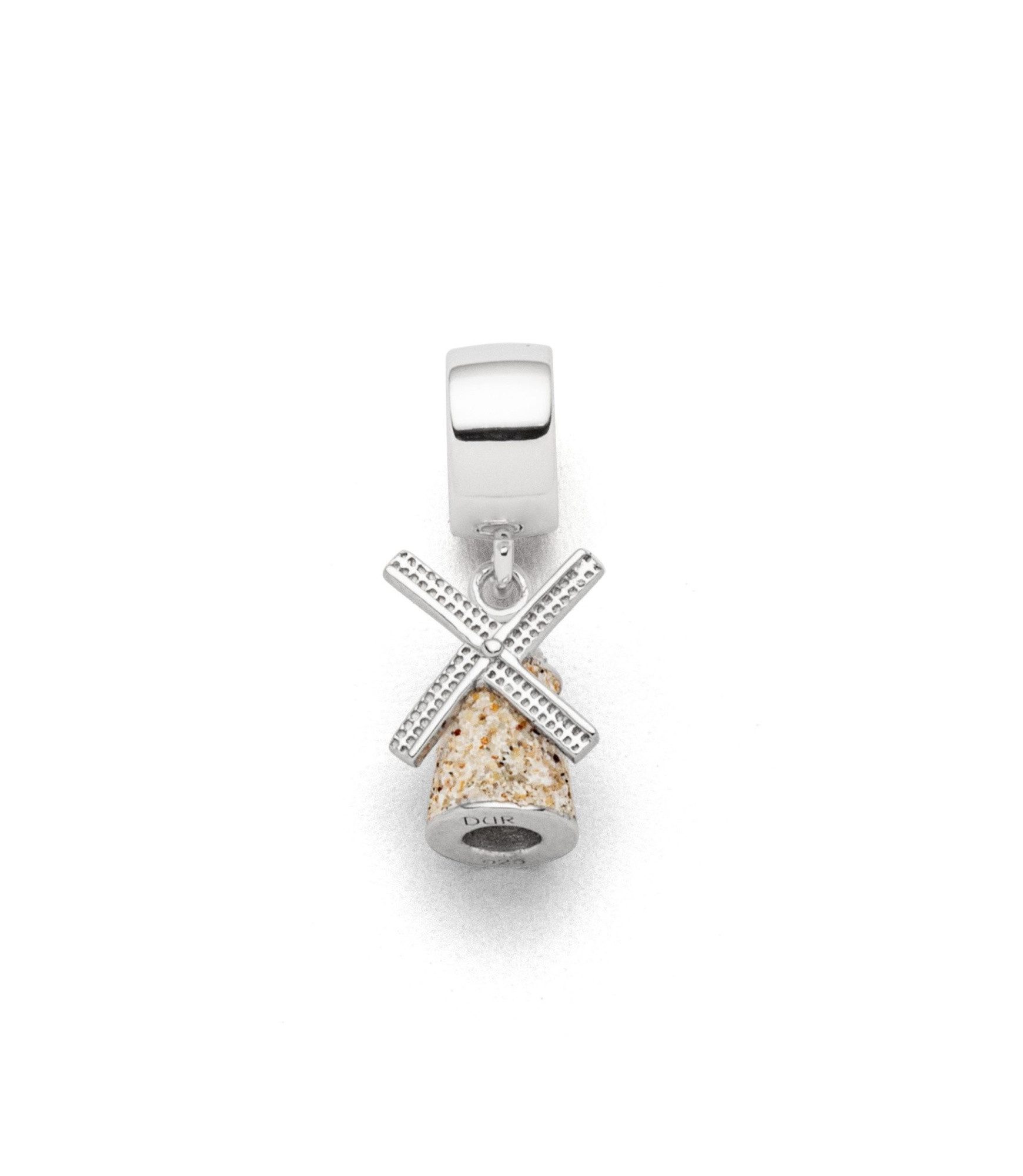 Bead Charm F422 – Bead-Anhänger „Windmühle“ mit Strandsand, 925er Silber