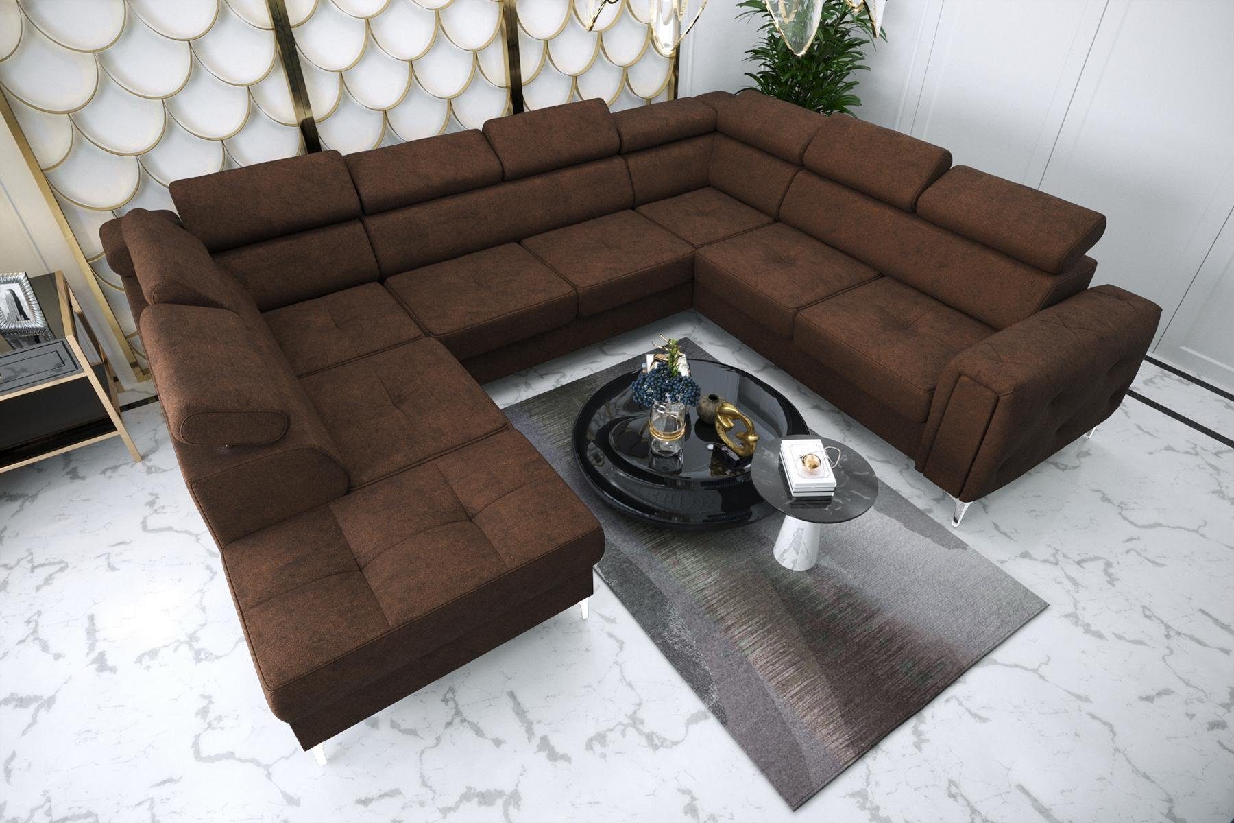 Sofa Design Braun Made U-Form Stoffsofa Ecksofa modernes in Sofa, Couch Europe JVmoebel Wohnlandschaft