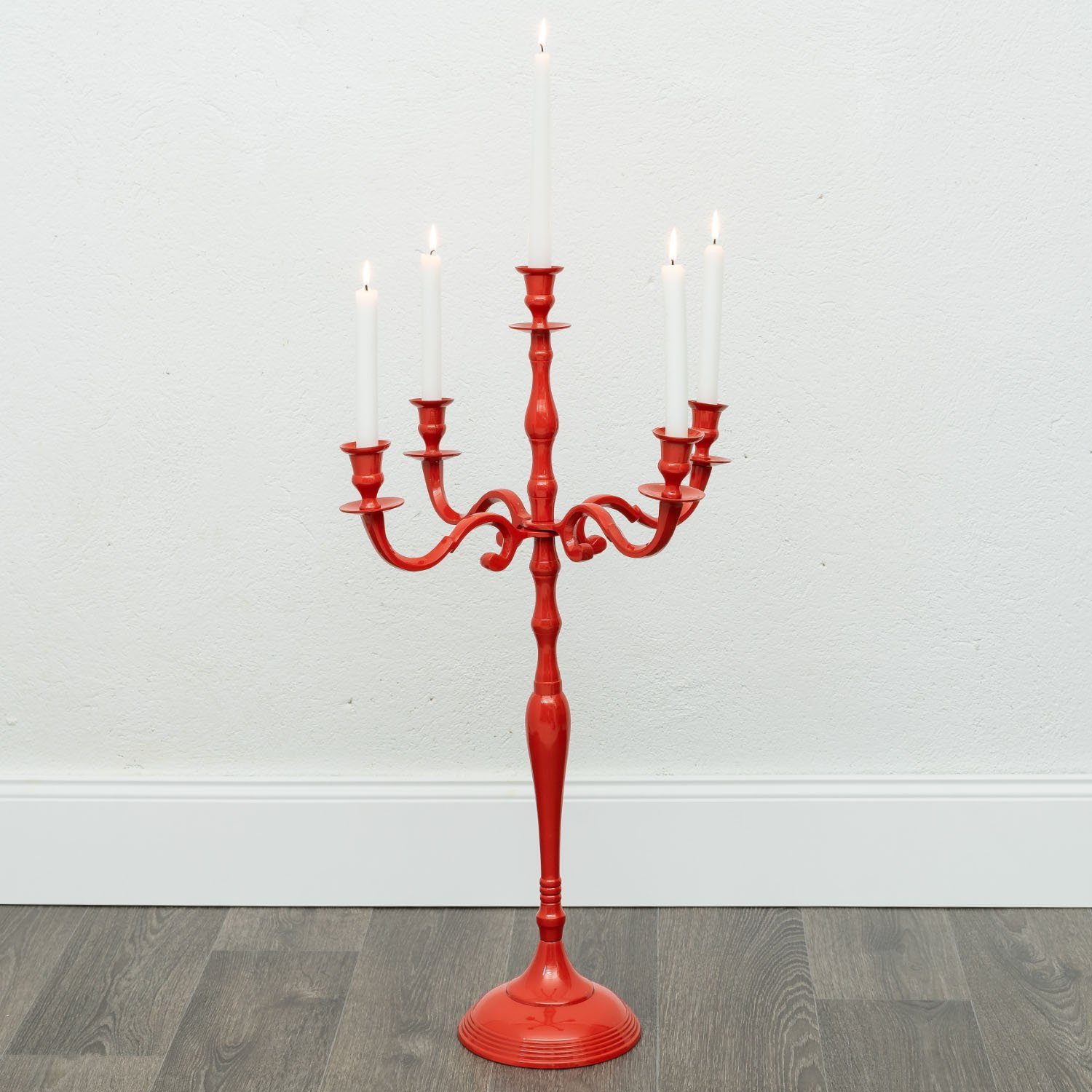 Aubaho Kerzenständer Aluminium Kerzenständer 78cm Kerzenhalter Antik-Stil rot 5-armig