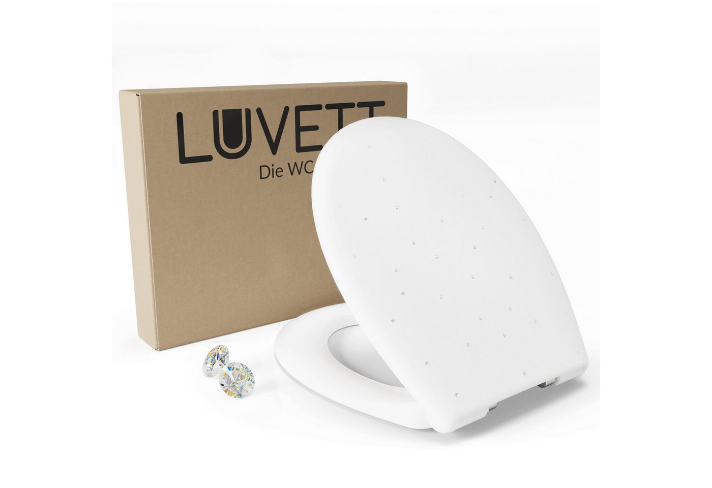 LUVETT WC-Sitz Glitzer S100 Diamant Design Softclose Absenkautomatik Duroplast O-Form (Inklusive 3 Befestigungsarten), mit Original SoftClose® Absenkautomatik, Duroplast
