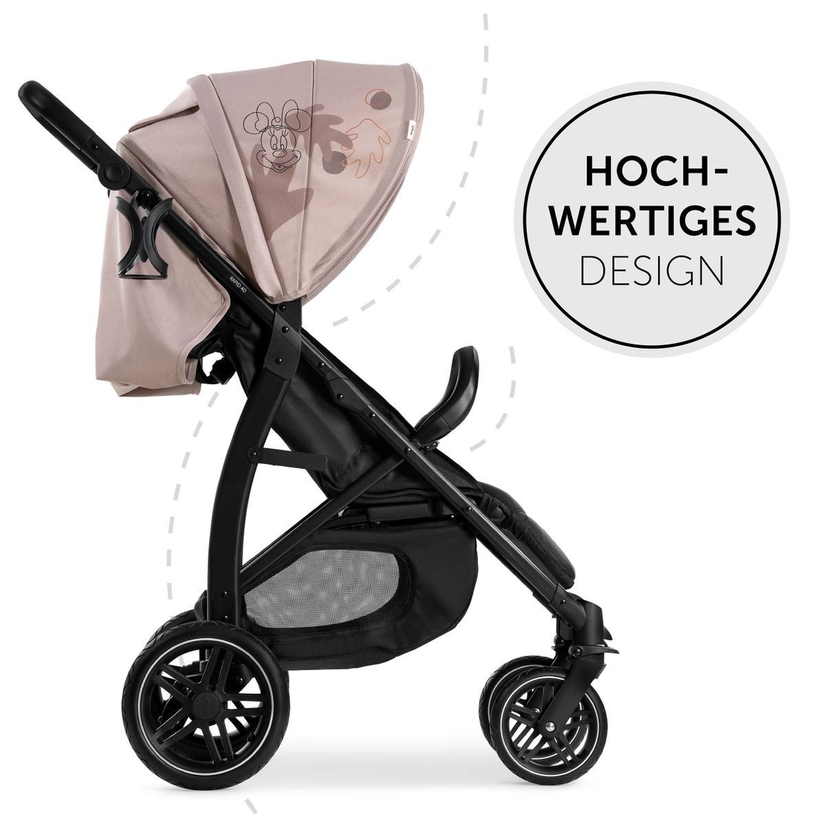Hauck Rapid 4D children's buggy - Disney - Minnie Mouse Rose, with reclining position, cup holder - height adjustable (up to 25 kg)