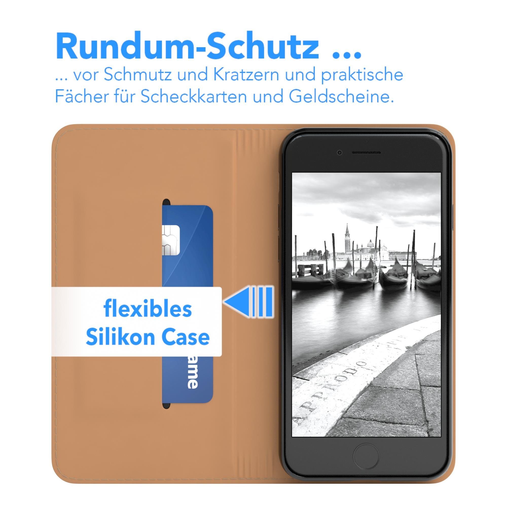 EAZY CASE Handyhülle Bookstyle Vintage für iPhone SE 2022/20,iPhone 8/7 4,7 Zoll, Handy Klapphülle Klapptasche Etui Standhülle Handy Hülle Hellbraun