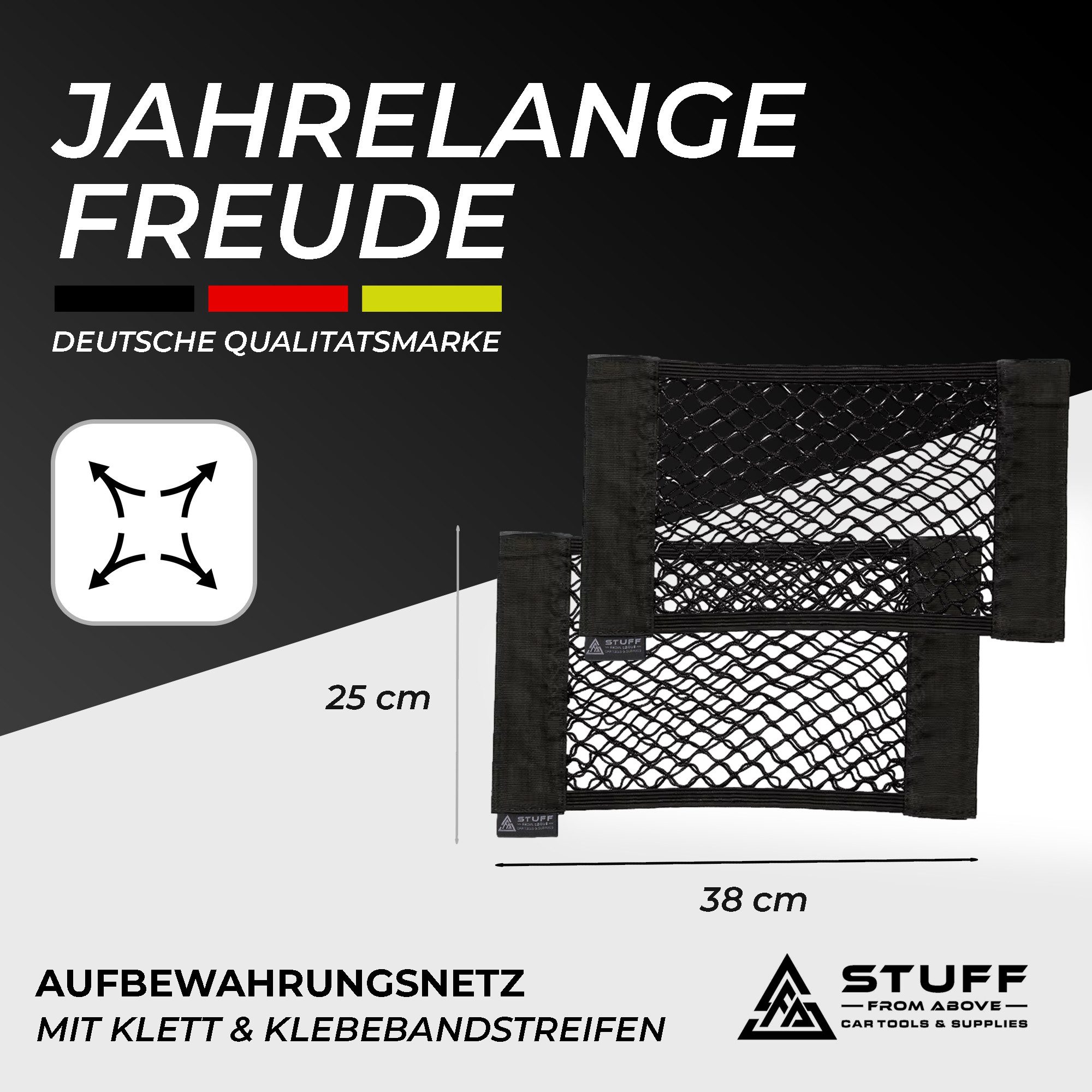 stuff from above Auto-Rückenlehnentasche als Kofferraumnetz mit extra starkem Klett - Autonetz 38x25 cm (4-tlg., Aufbewahrungsnetz im 2er oder 4er Set), Kofferr – Bild 3 von 5
