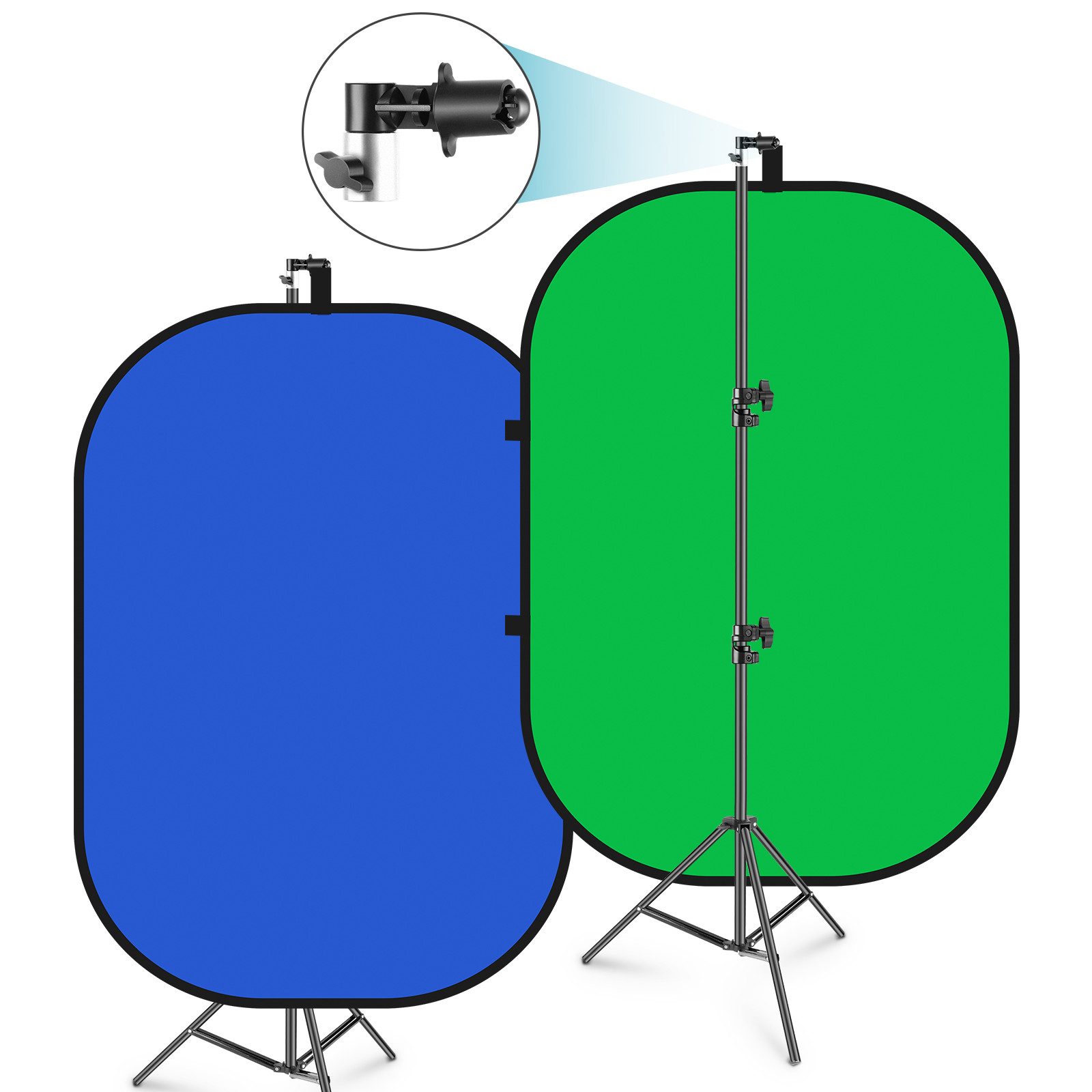 Neewer Hintergrundtuch 1,5 x 2m Chromakey Hintergrund mit Halterung von 2,6 m, Hintergrund grün, blau, grün, umkehrbar, 2-in-1
