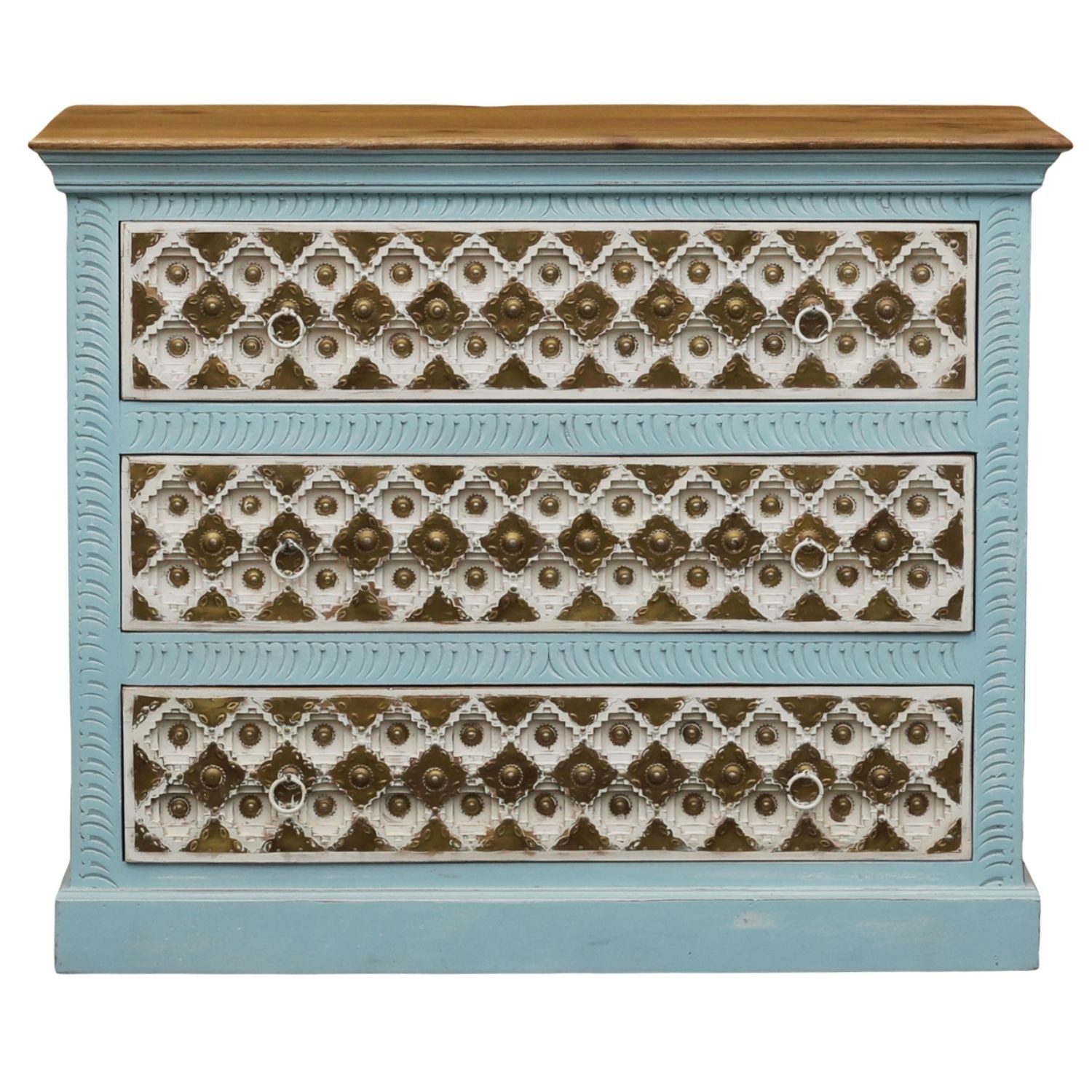 Marrakesch Orient & Mediterran Interior Kommode Commode Nargizah sculptée main, brun naturel, surfaces de pose 117 cm (1 St), Handarbeit