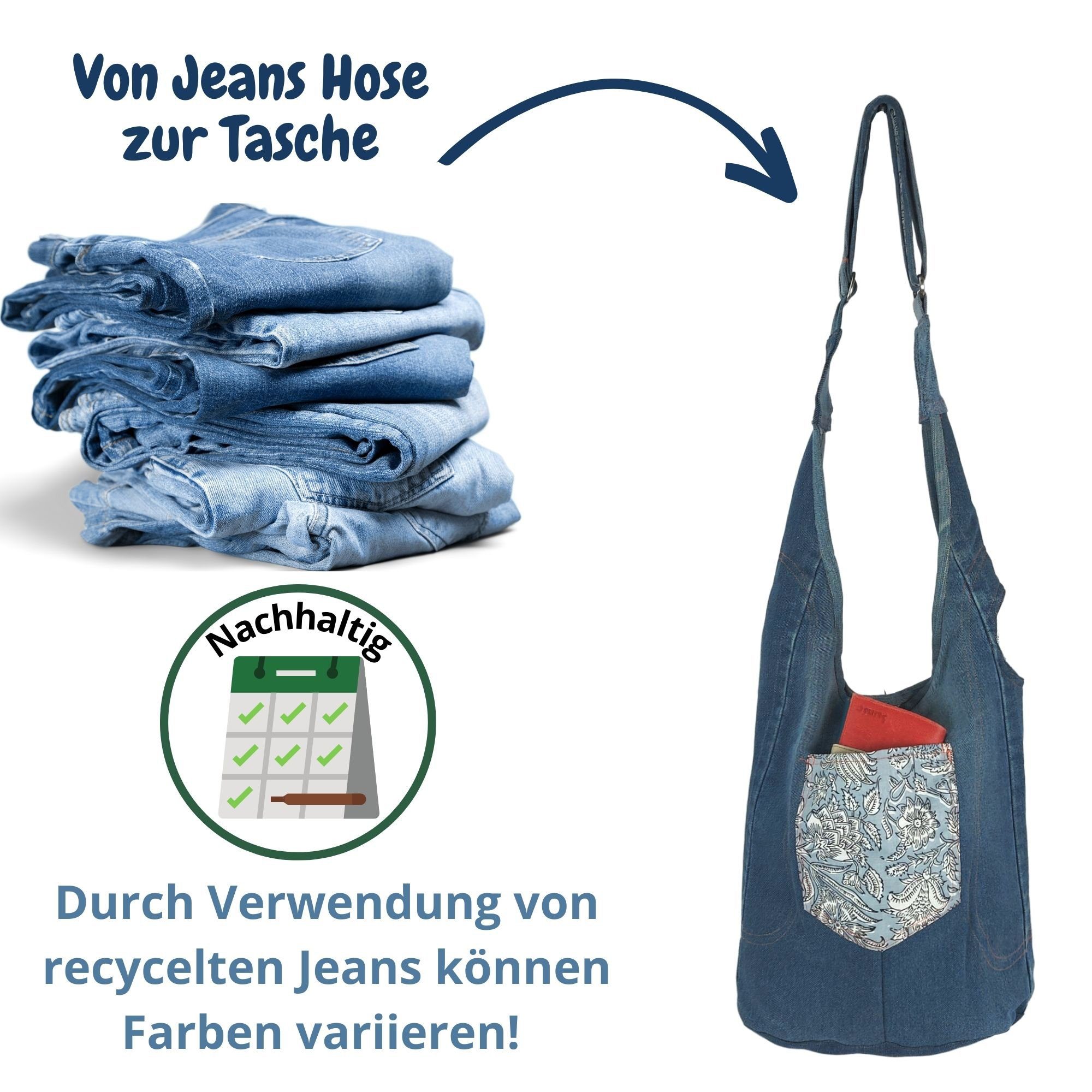 Sunsa Hobo Nachhaltige Steig 2 Wendbare Tasche, Jeanstasche, blau Tasche tragbare Umhängetasche Seitig hellblau 2 tragbare Tasche, Hobo